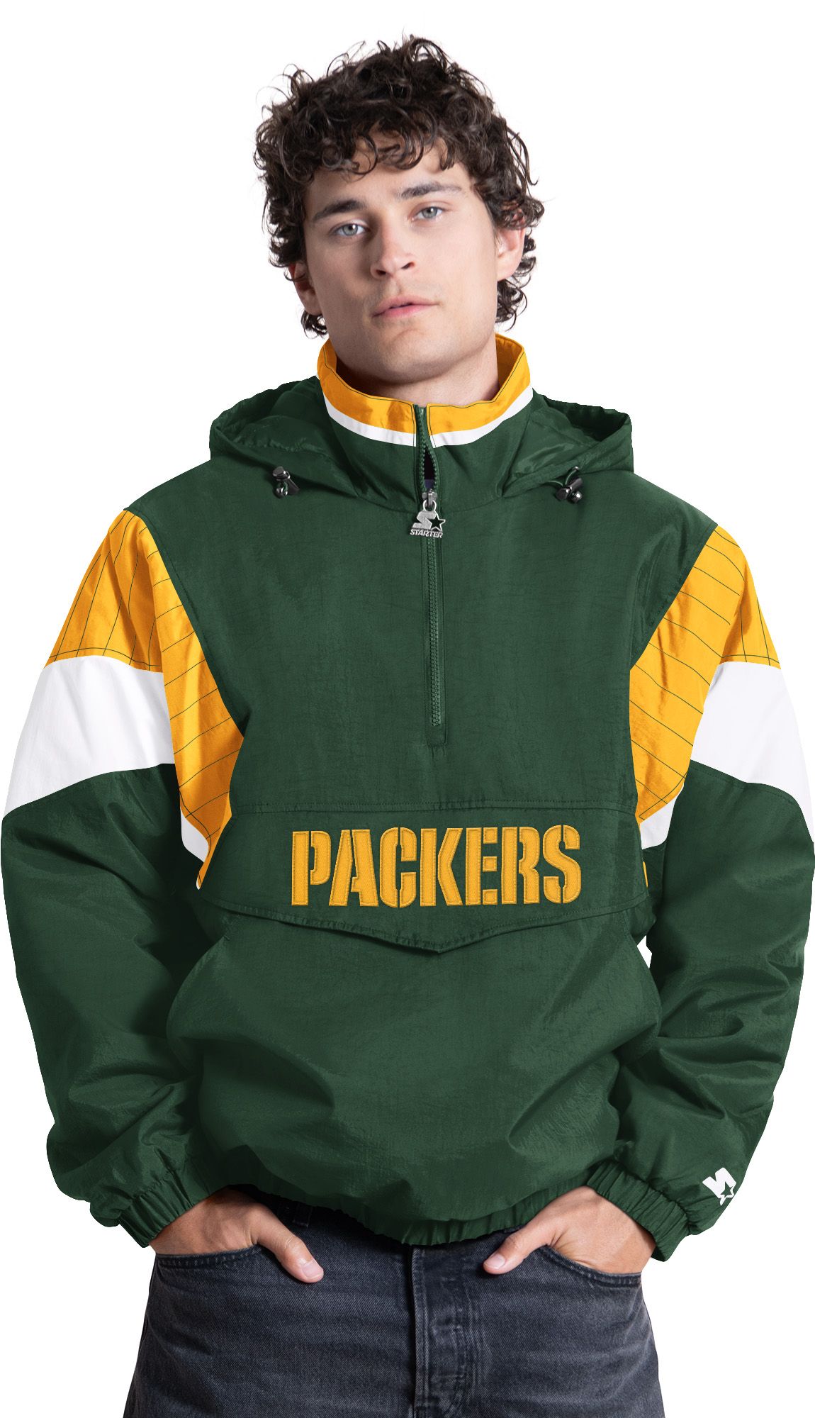 Starter Men's Green Bay Packers Green Throwback 1/2 Zip Jacket
