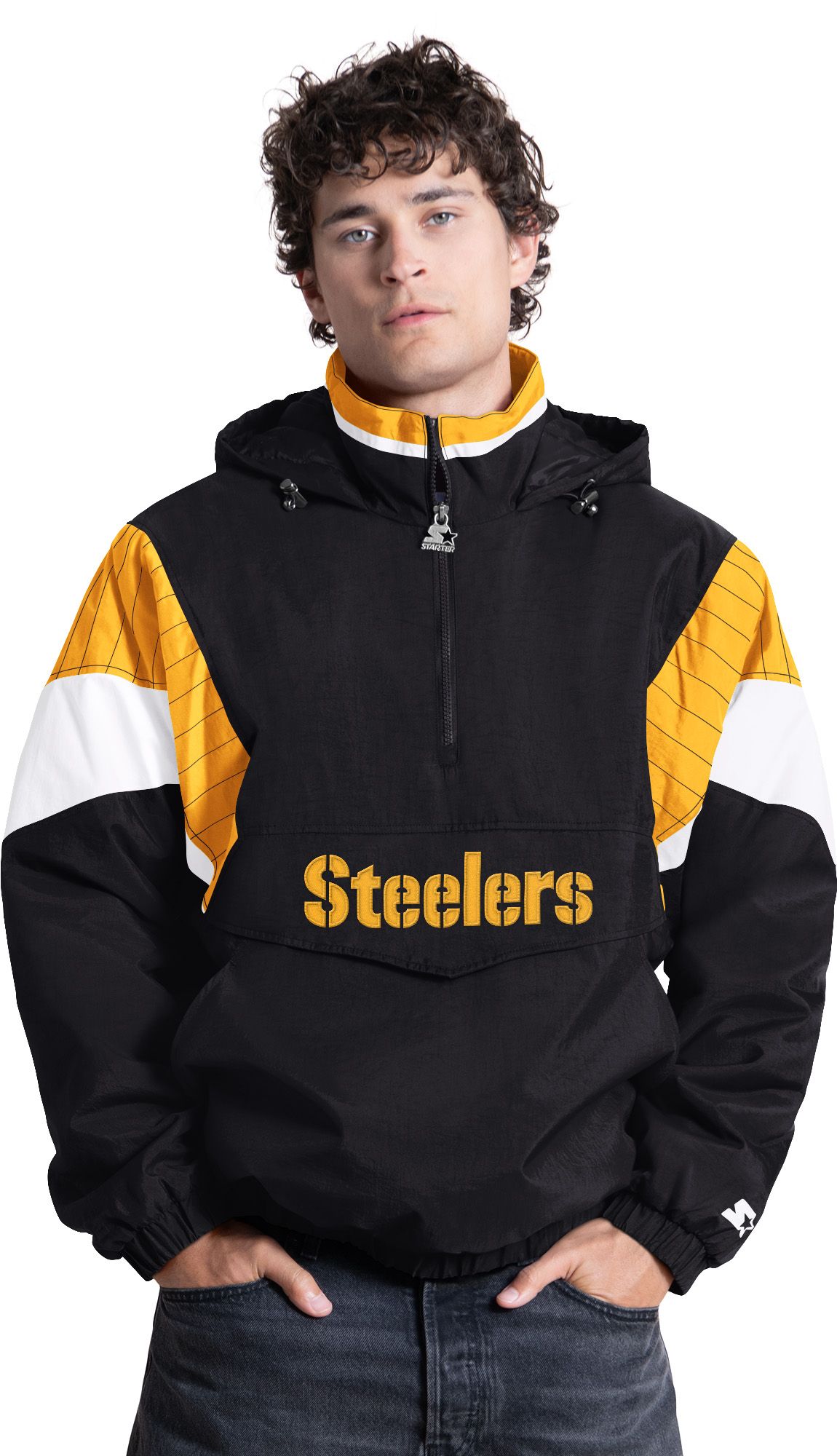 Starter Men's Pittsburgh Steelers Black Throwback 1/2 Zip Jacket