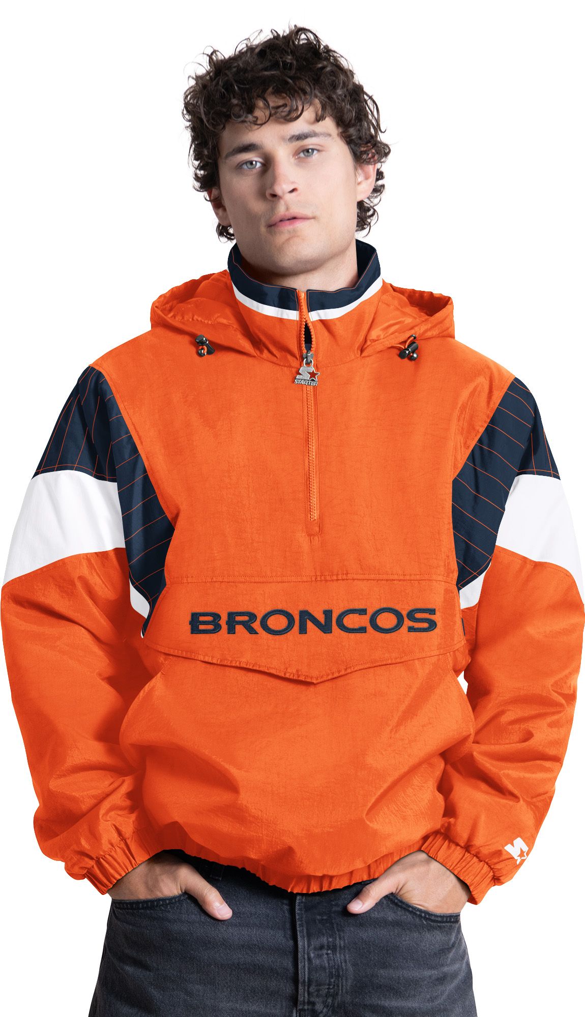 Starter Men's Denver Broncos Orange Throwback 1/2 Zip Jacket
