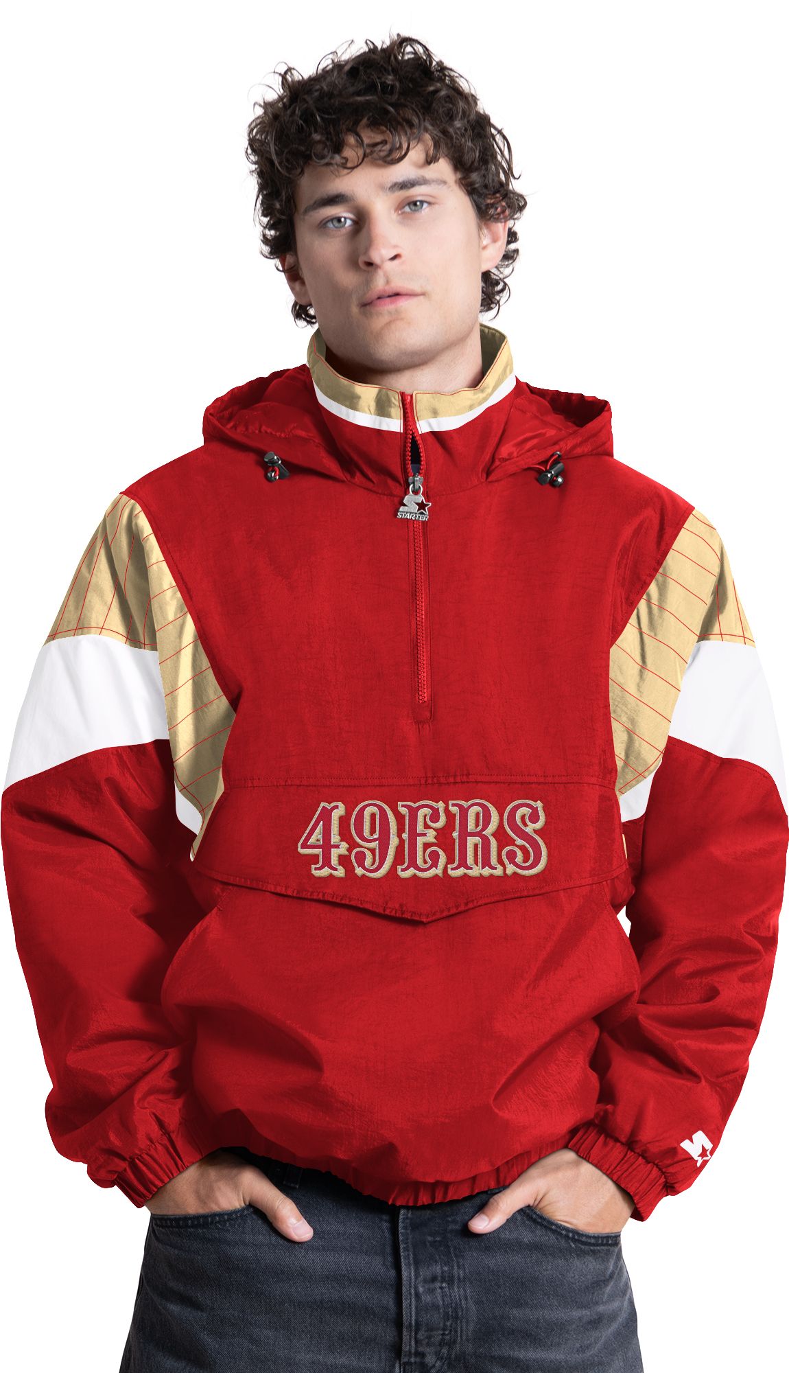 Starter Men's San Francisco 49ers Red Throwback 1/2 Zip Jacket