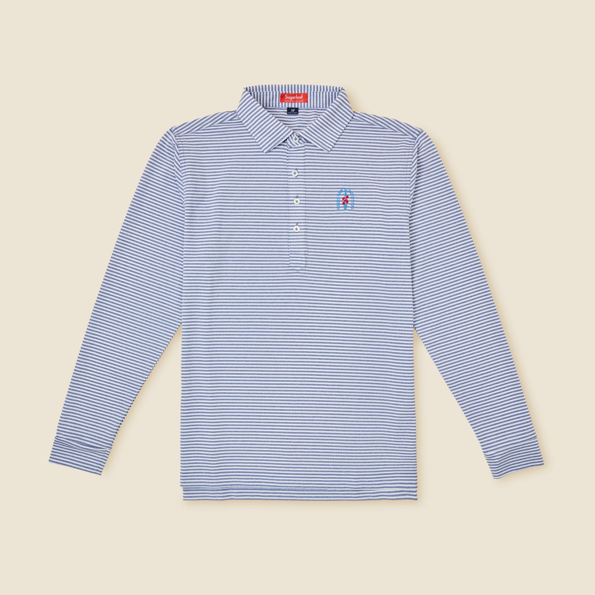 Sugarloaf Social Club Men's Striped Long Sleeve Pique Golf Polo