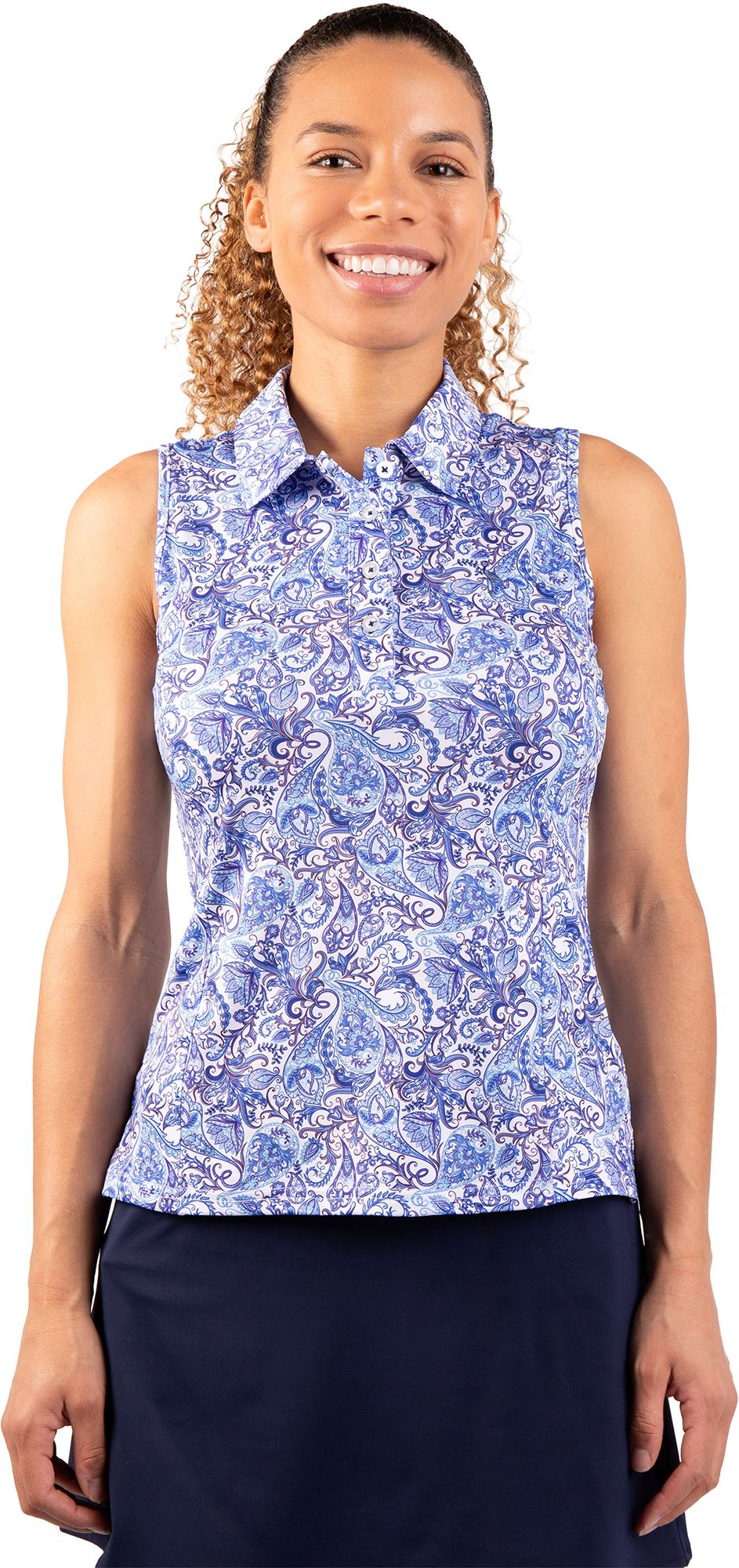 TailorByrd Women's Paisley Sleeveless Polo