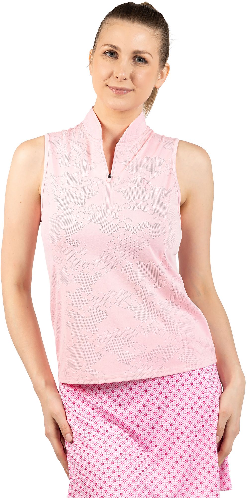 TailorByrd Women's Honeycomb Sleeveless Quarter Zip Polo