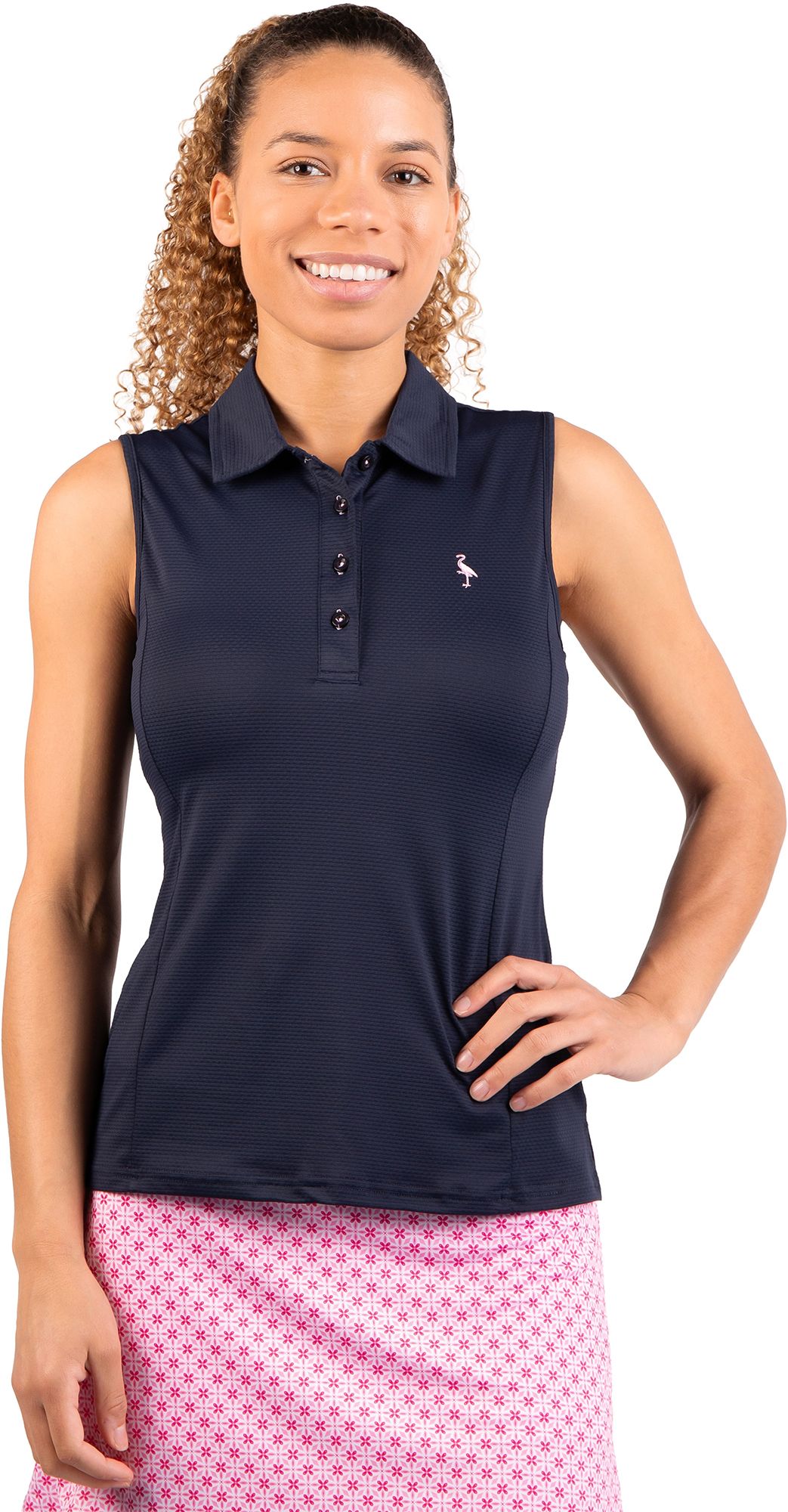 TailorByrd Women's Textured Grid Sleeveless Polo