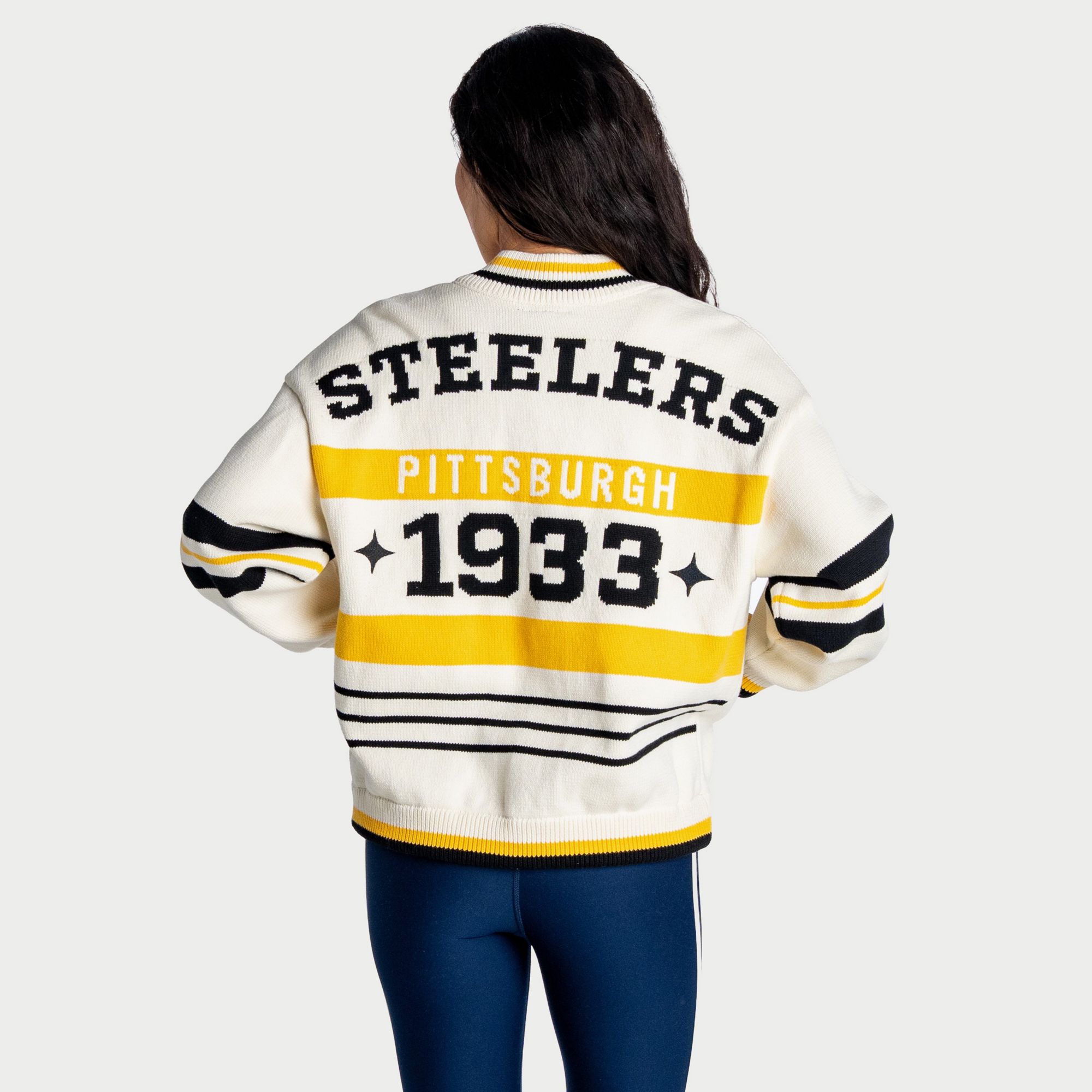 The Wild Collective Women's Pittsburgh Steelers Boxy Fuzzy Cream Sweater