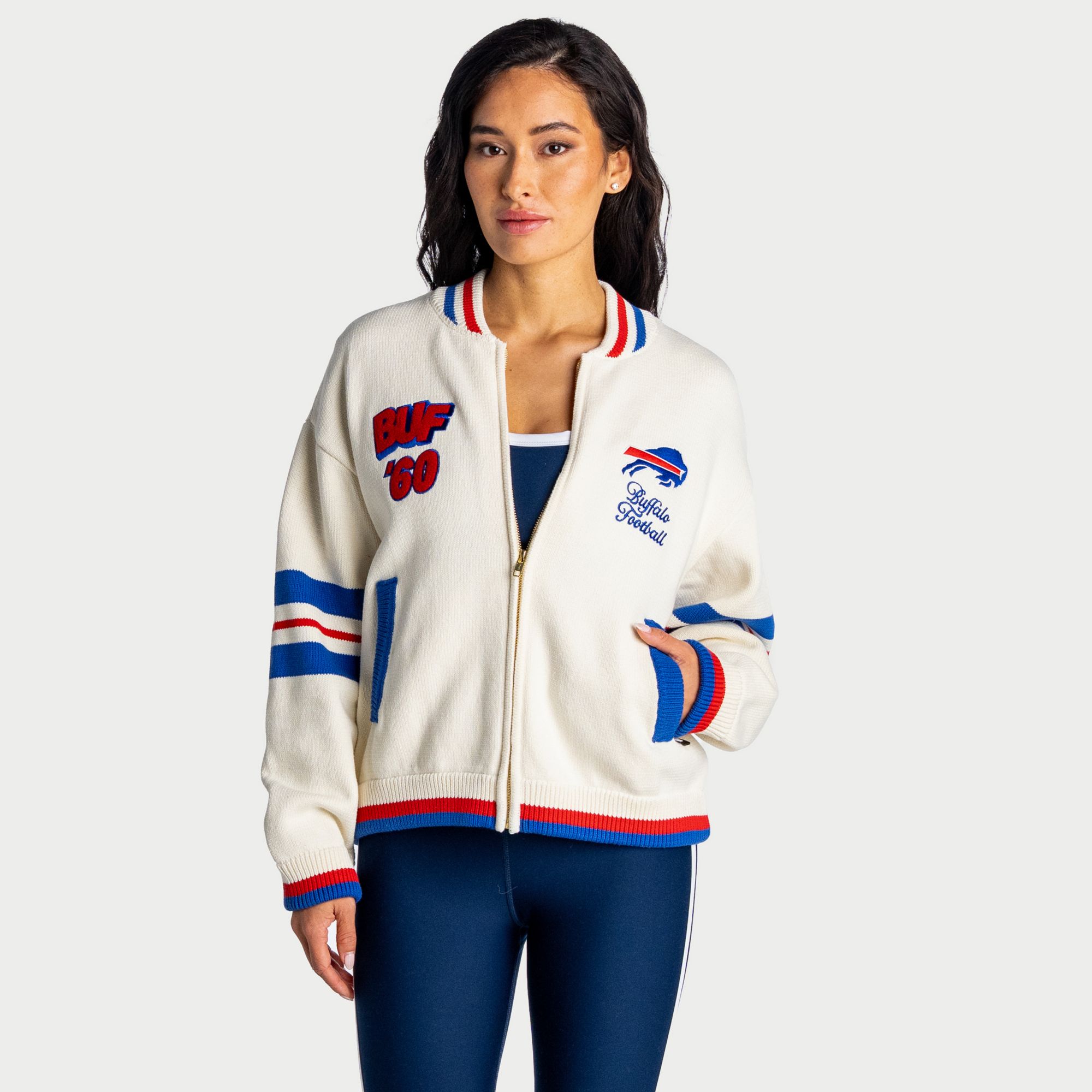 The Wild Collective Women's Buffalo Bills Boxy Full-Zip Sweater