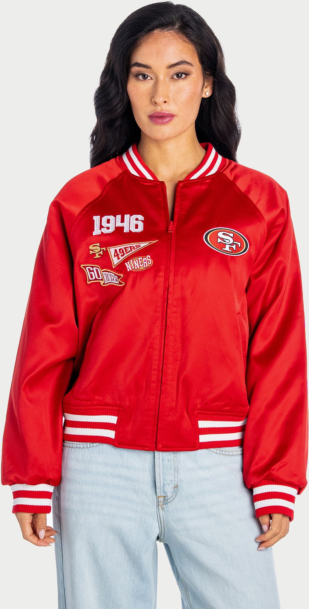 The Wild Collective Women's San Francisco 49ers Satin Oversized Jacket