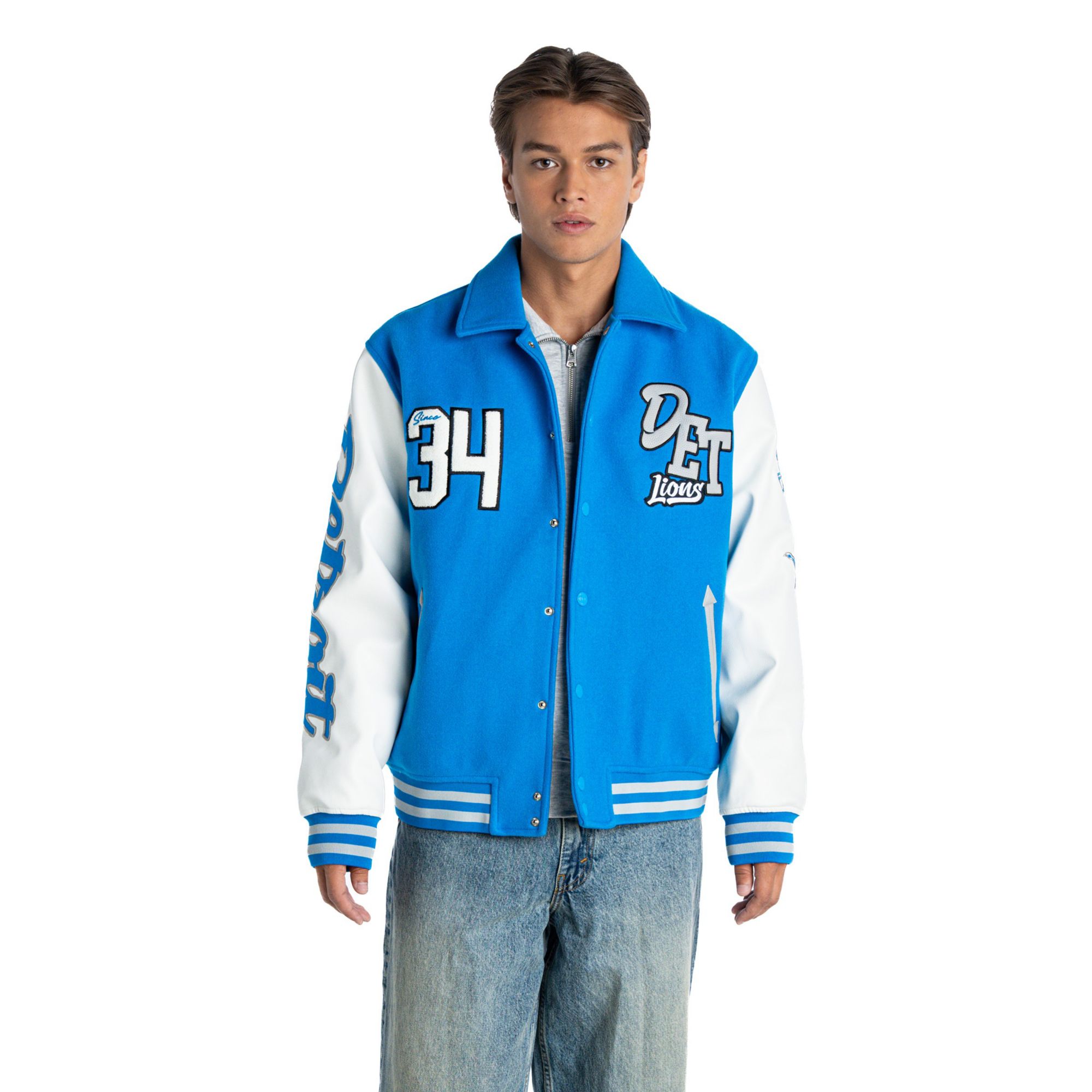The Wild Collective Women's Detroit Lions Collar Varsity Jacket