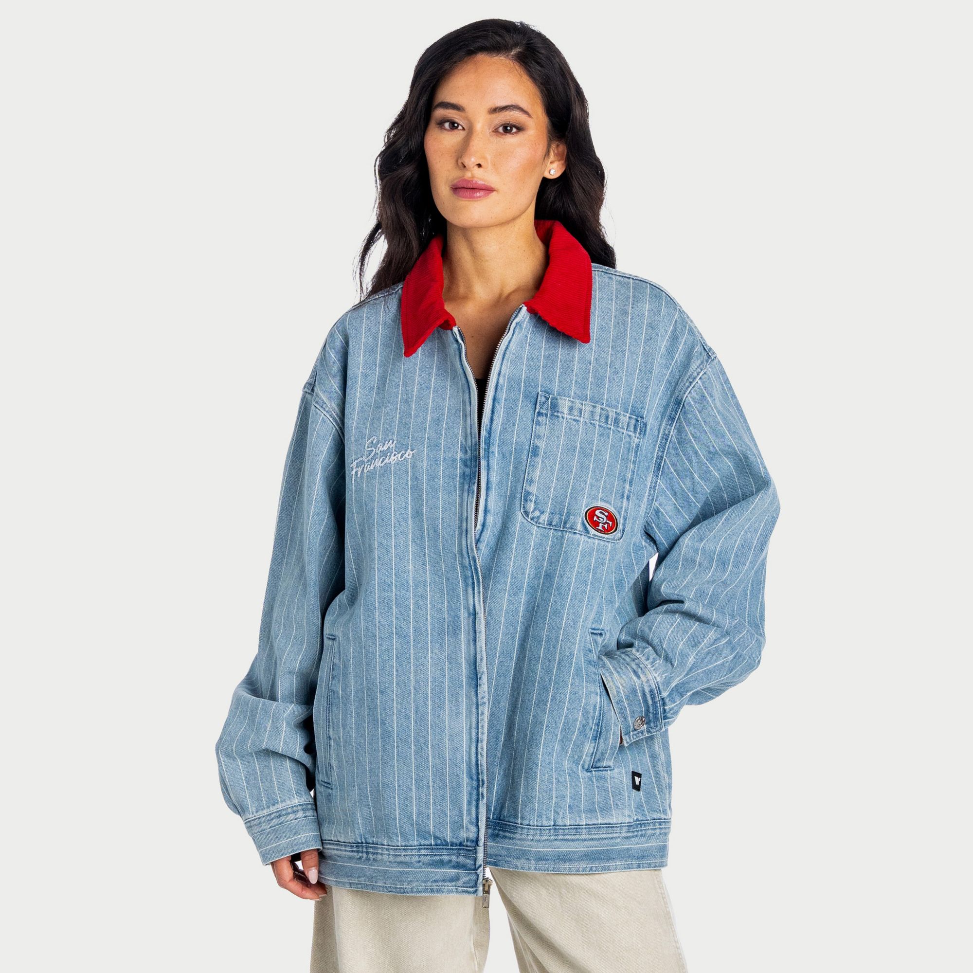 The Wild Collective Women's San Francisco 49ers Conduct Denim Full-Zip Jacket