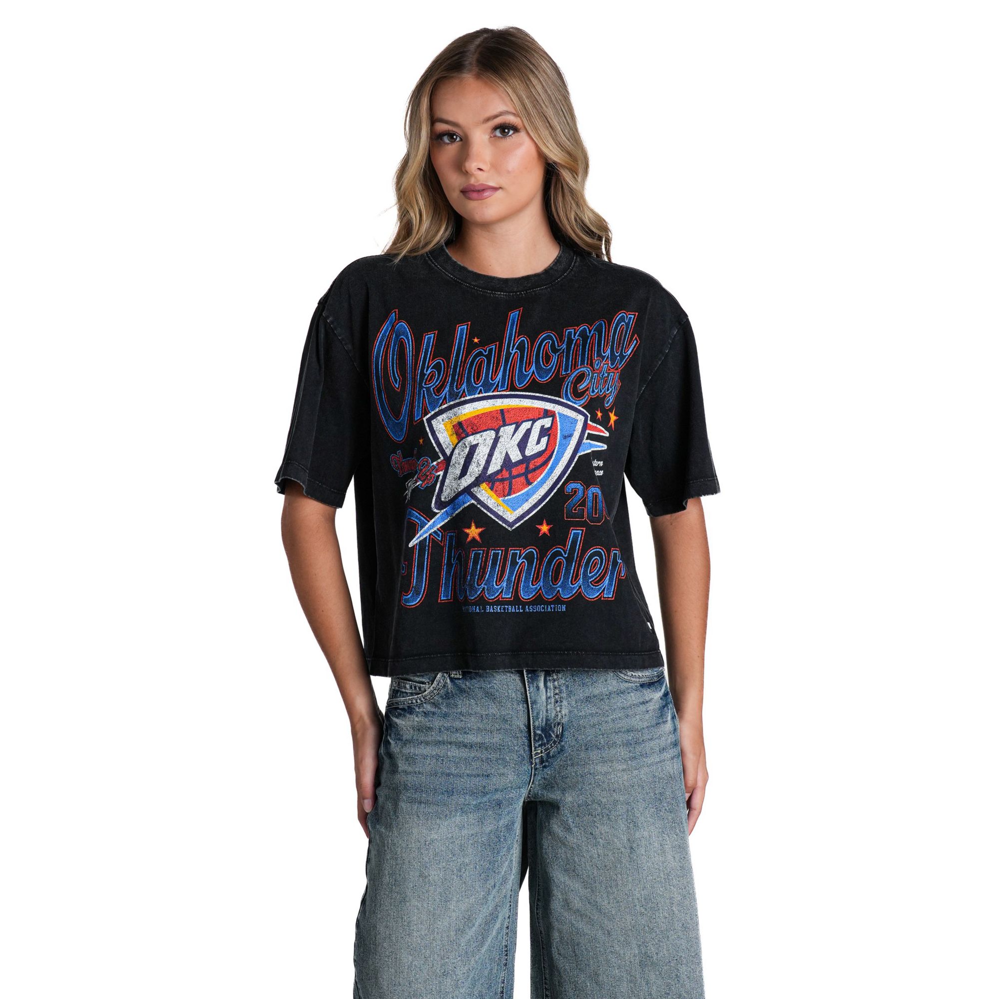 The Wild Collective Women's Oklahoma City Thunder Washed Band Graphic T-Shirt, XL, Black