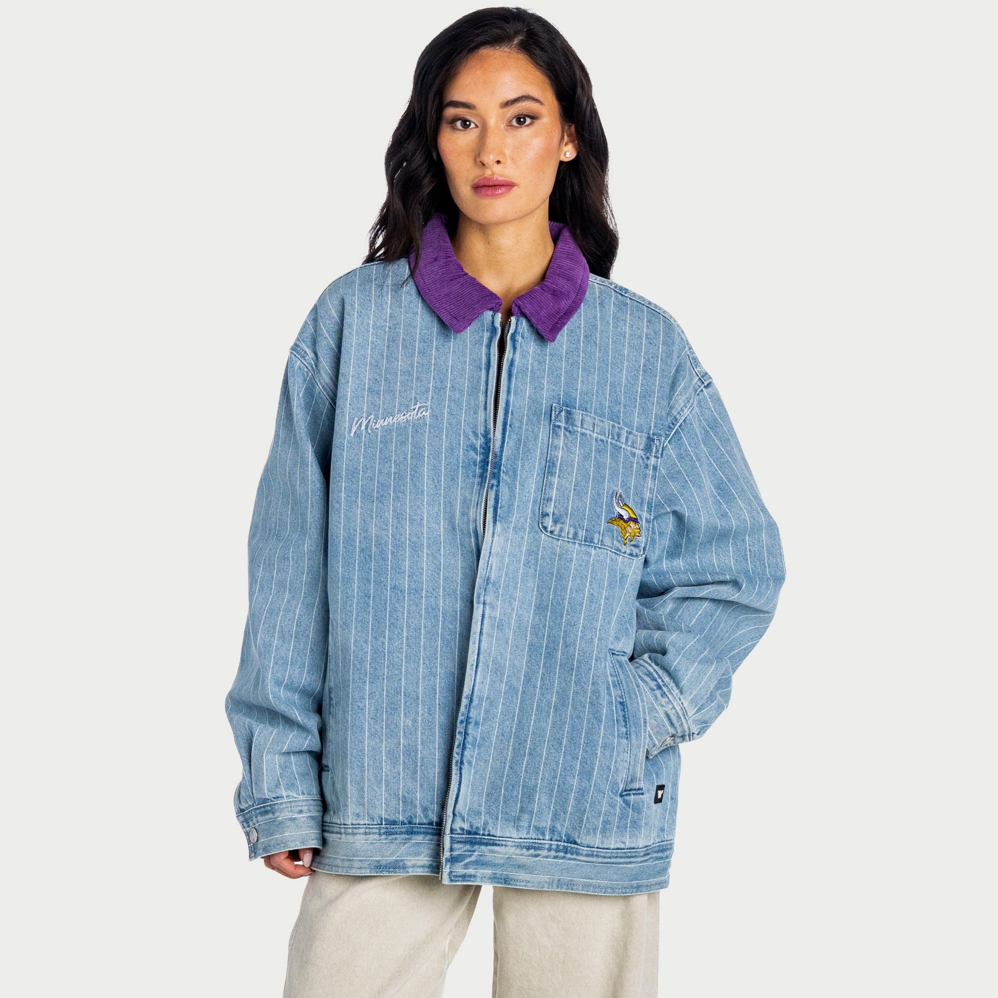 The Wild Collective Women's Minnesota Vikings Conduct Denim Full-Zip Jacket
