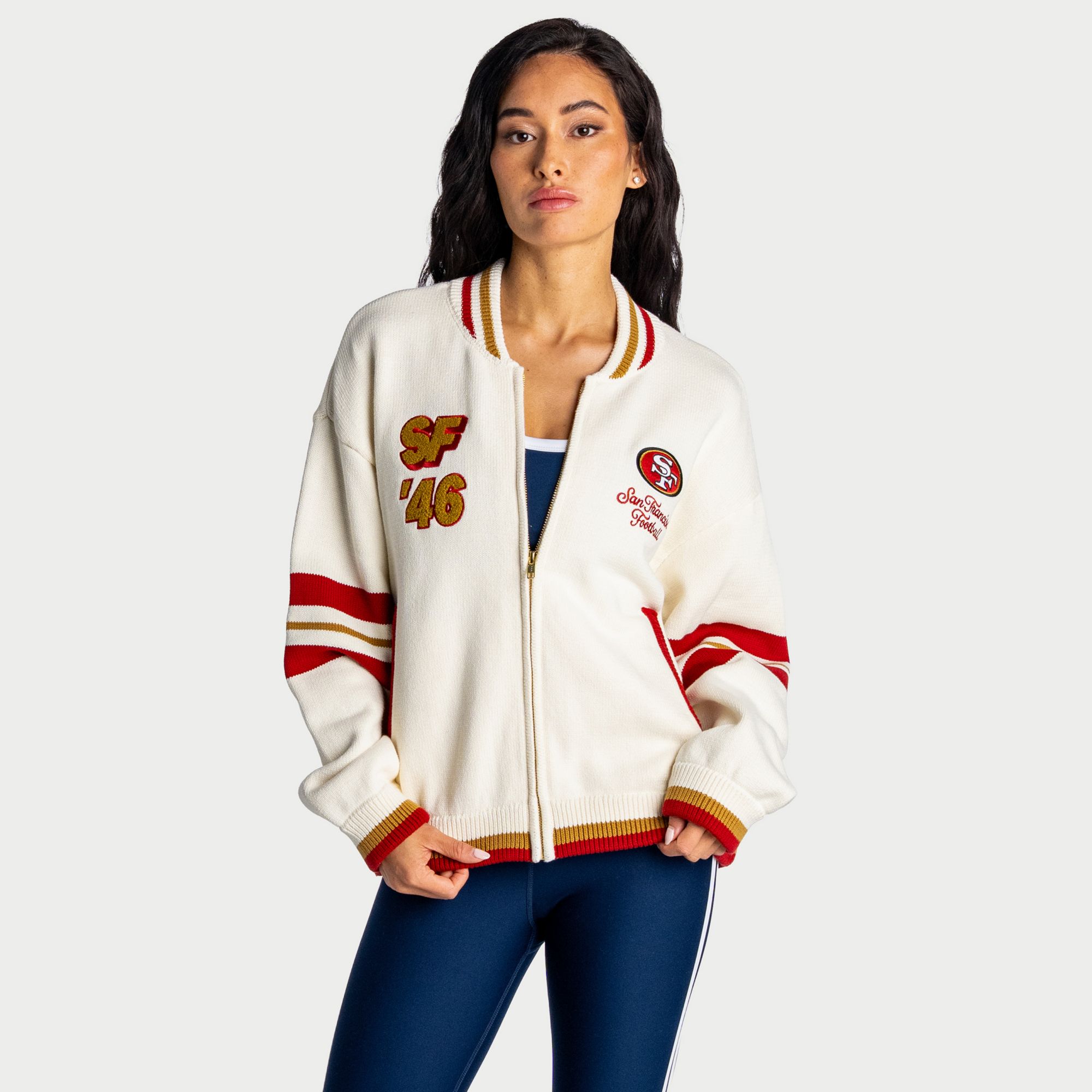 The Wild Collective Women's San Francisco 49ers Boxy Full-Zip Sweater