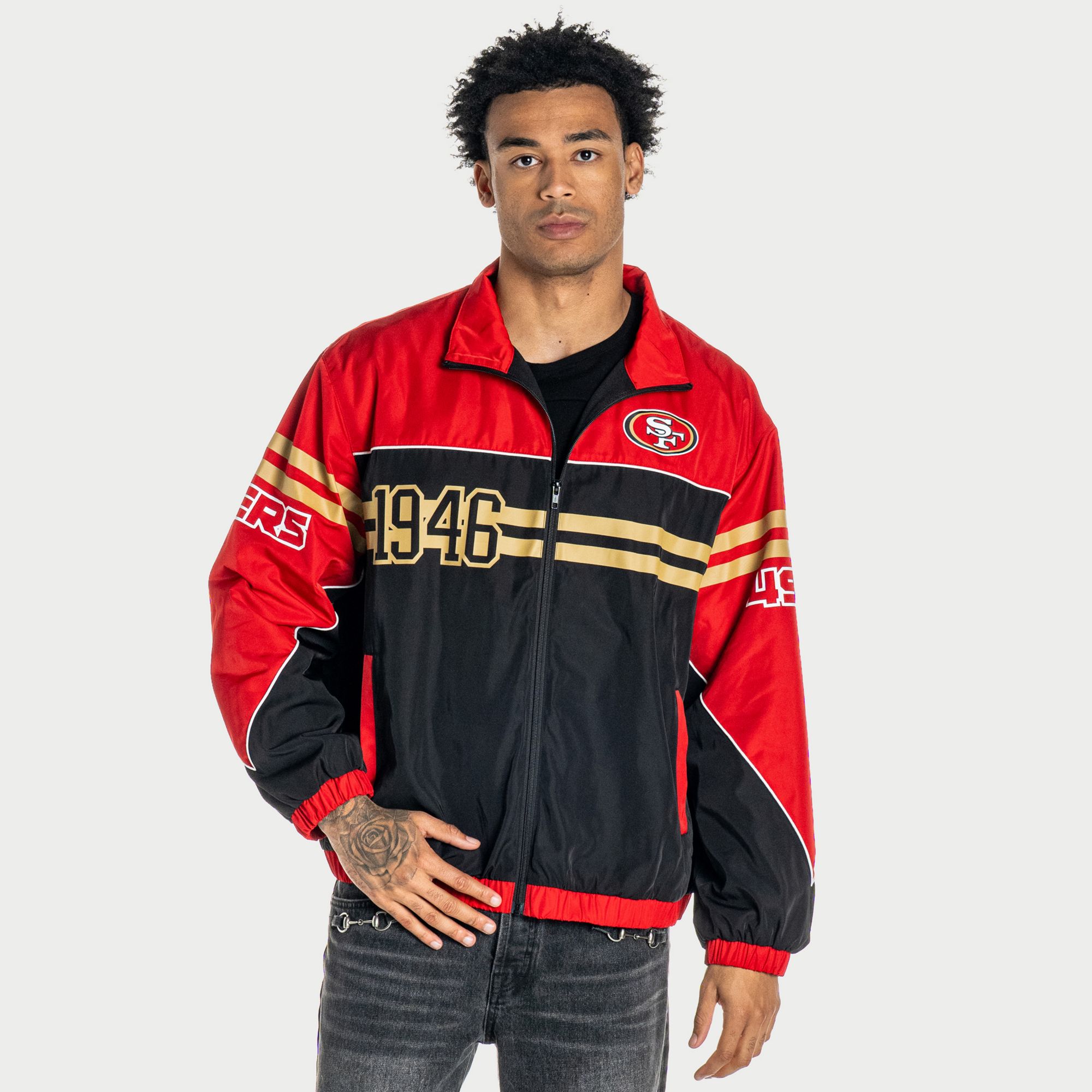 The Wild Collective Women's San Francisco 49ers Oversized Full-Zip Track Jacket