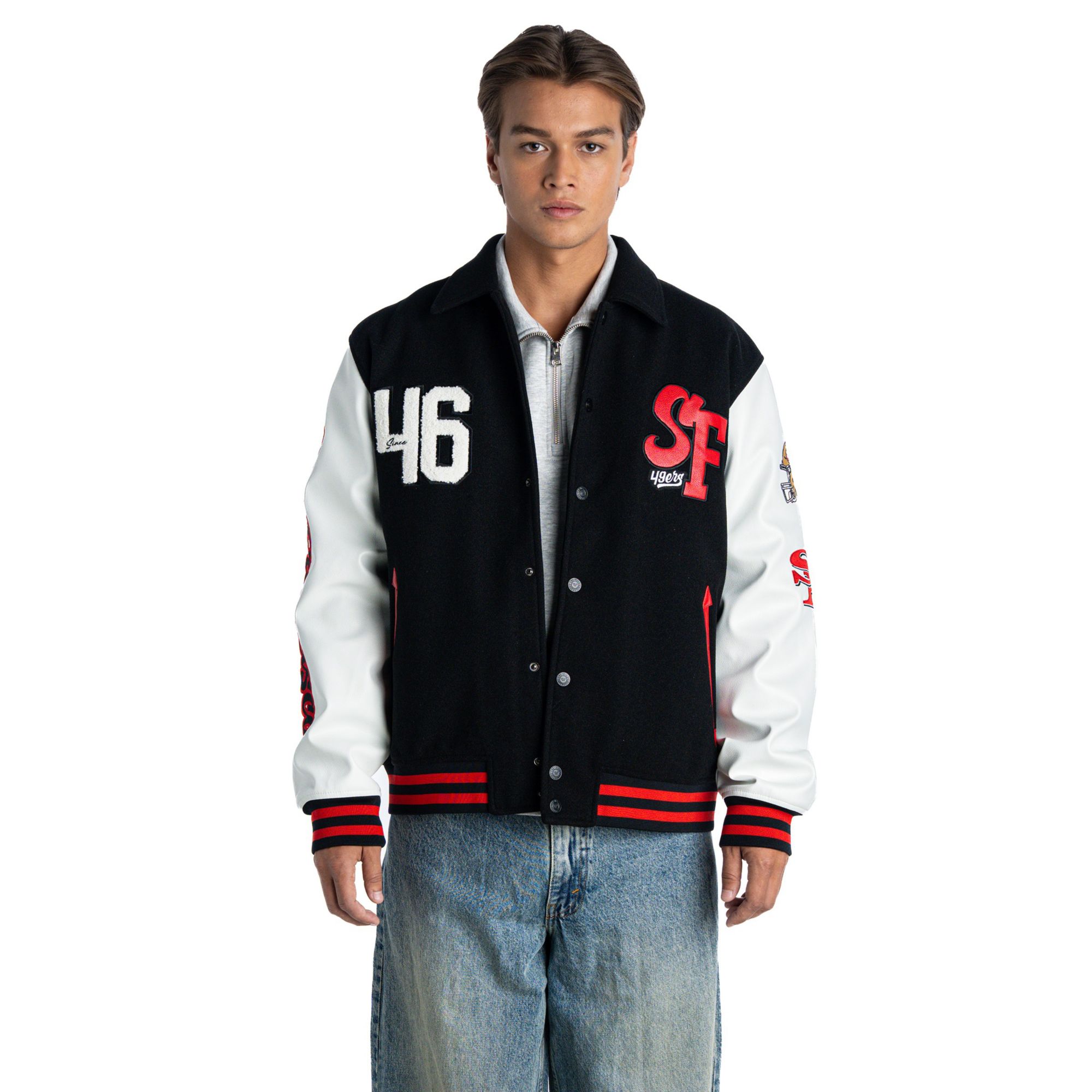The Wild Collective Women's San Francisco 49ers Collar Varsity Jacket