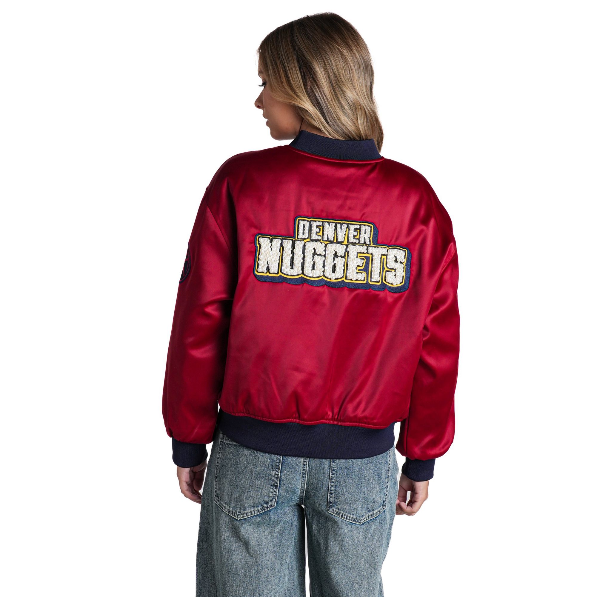 The Wild Collective Women's Denver Nuggets Pearl Satin Jacket, XL, Red