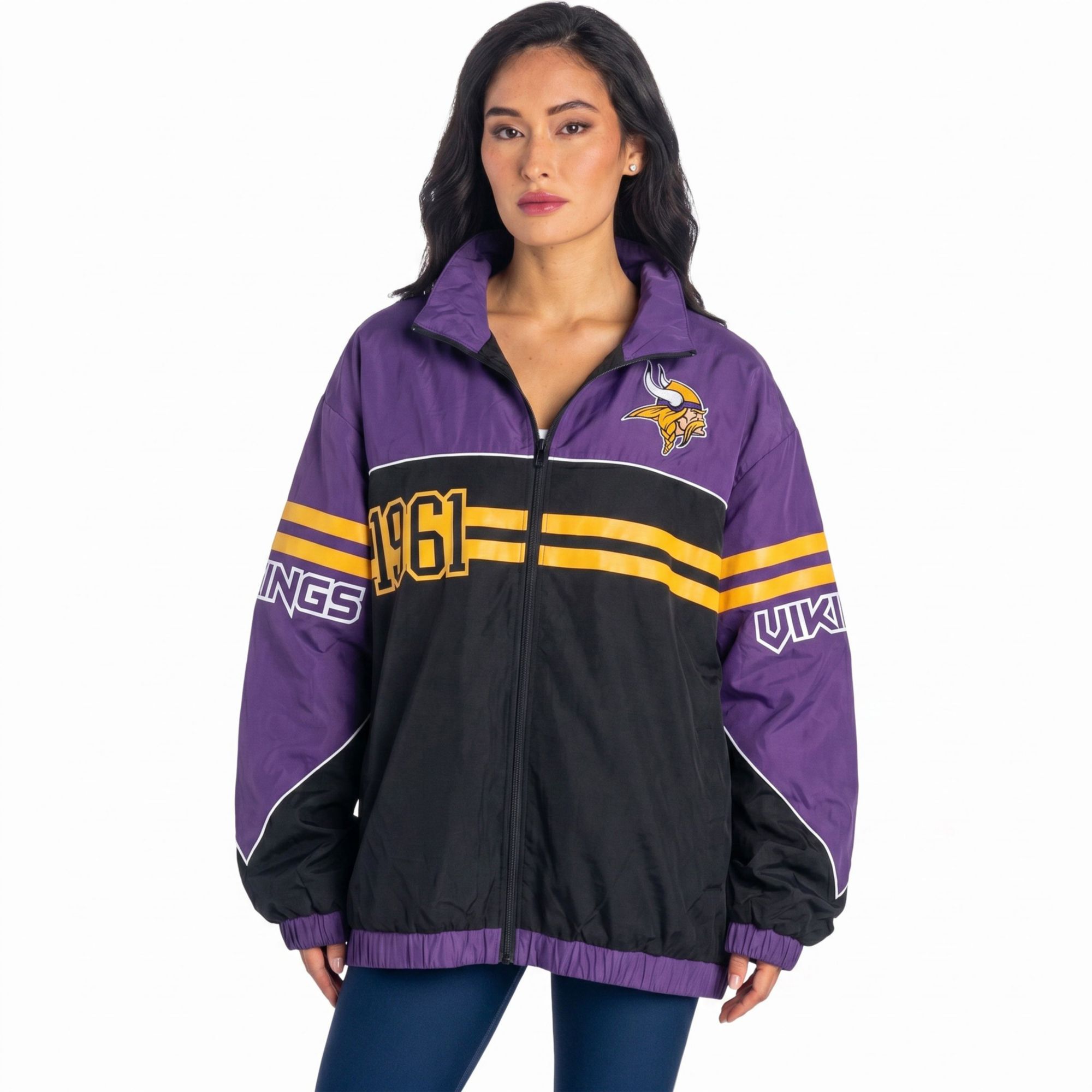 The Wild Collective Women's Minnesota Vikings Oversized Full-Zip Track Jacket