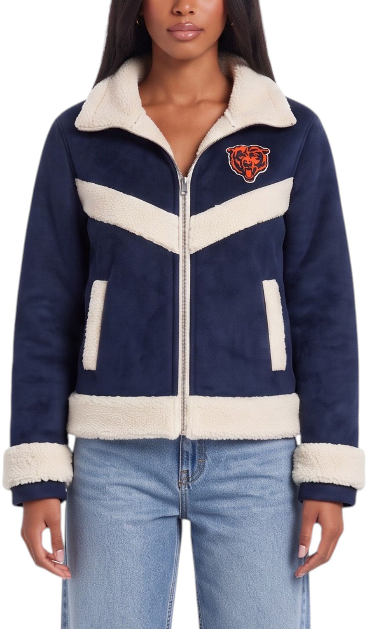 The Wild Collective Women's Chicago Bears Sherpa Full-Zip Bomber Jacket