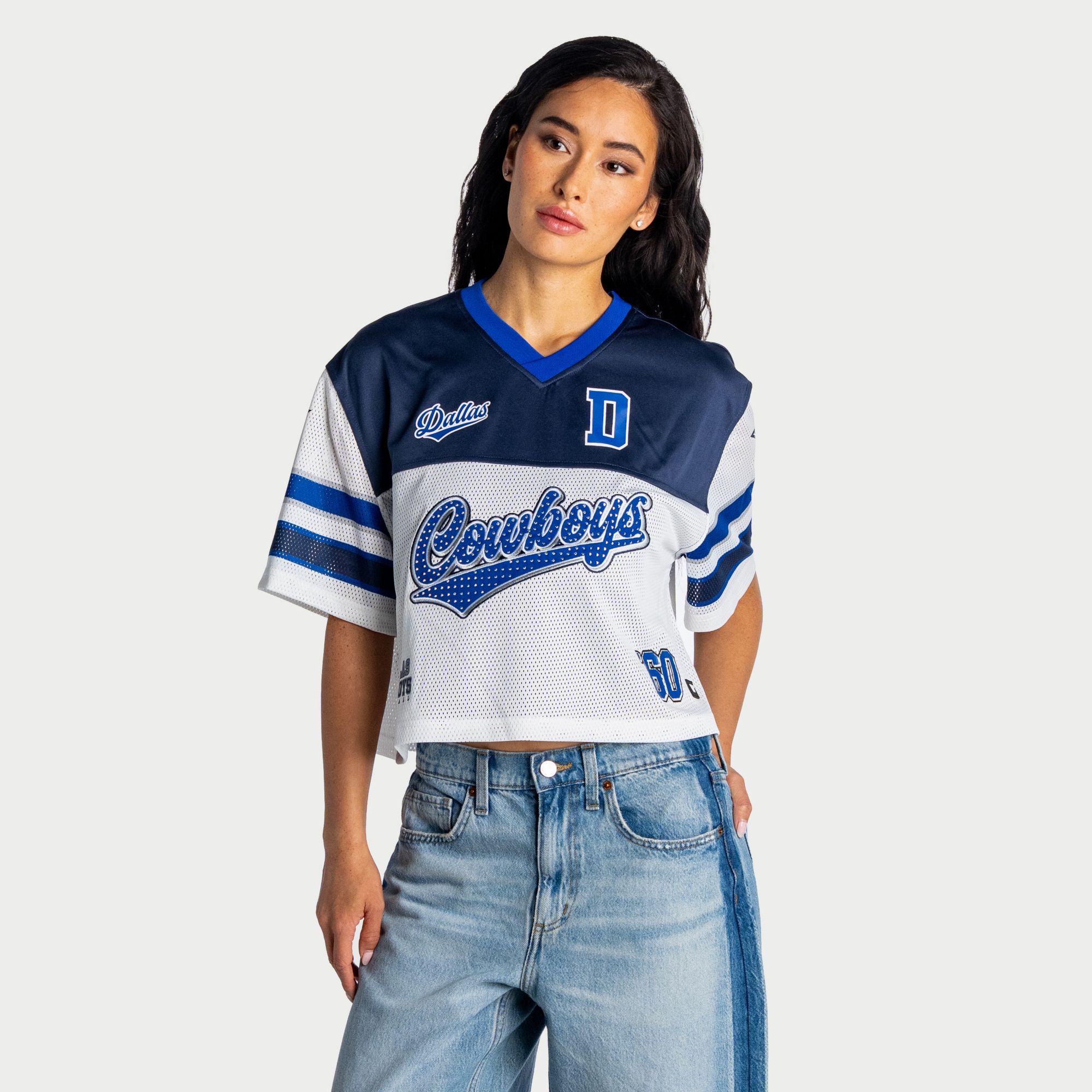 The Wild Collective Women's Dallas Cowboys White Bling Football T-Shirt