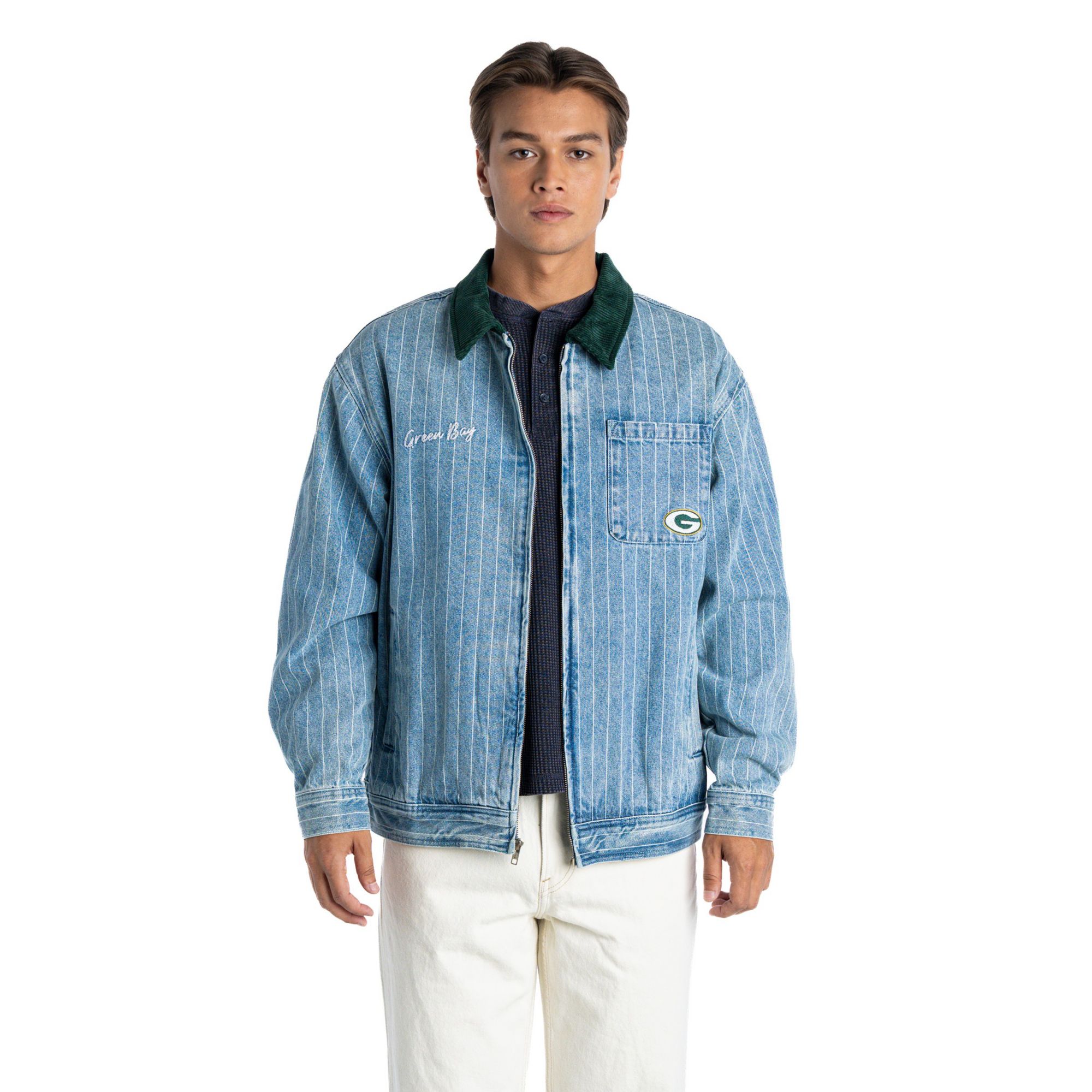 The Wild Collective Women's Green Bay Packers Conduct Denim Full-Zip Jacket
