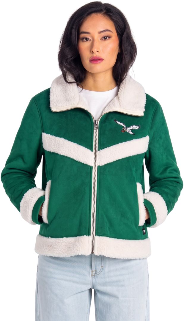 The Wild Collective Women's Philadelphia Eagles Sherpa Full-Zip Bomber Jacket