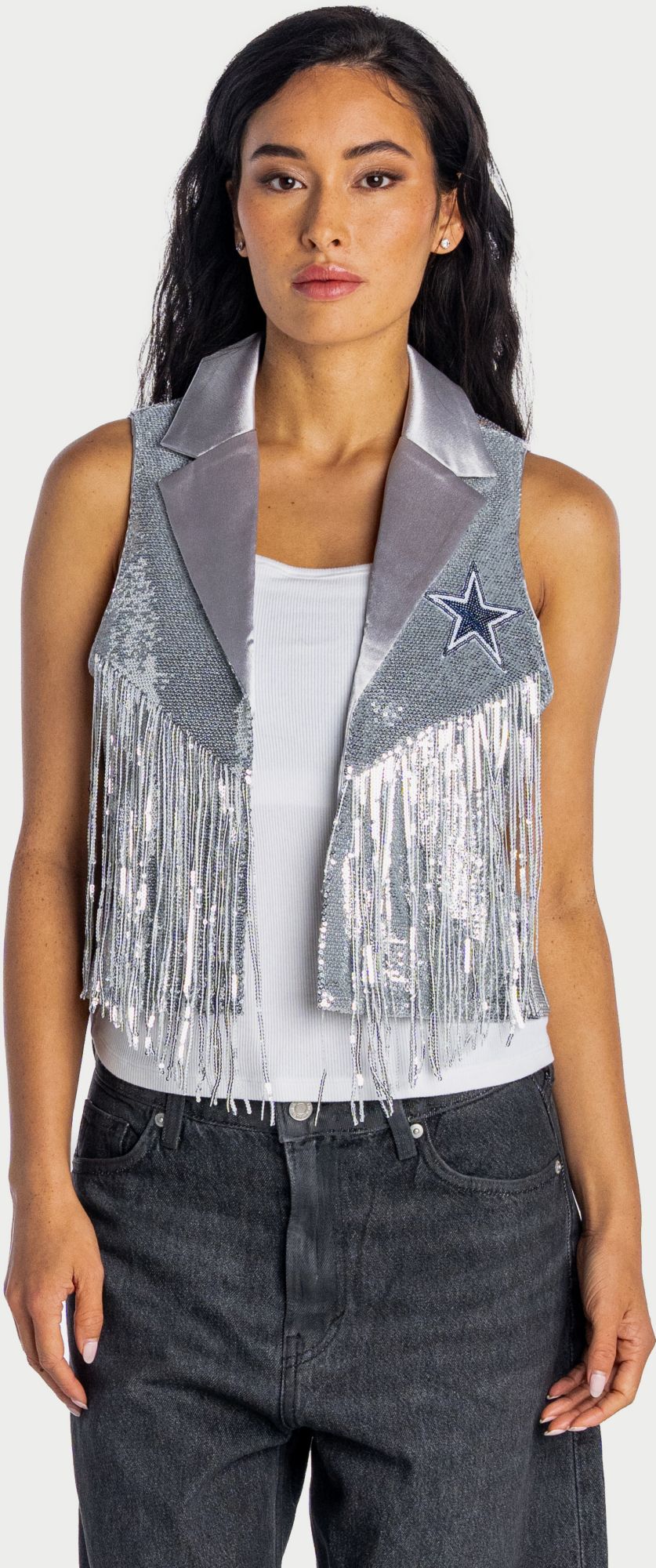 The Wild Collective Women's Dallas Cowboys Sequin Fringe Vest