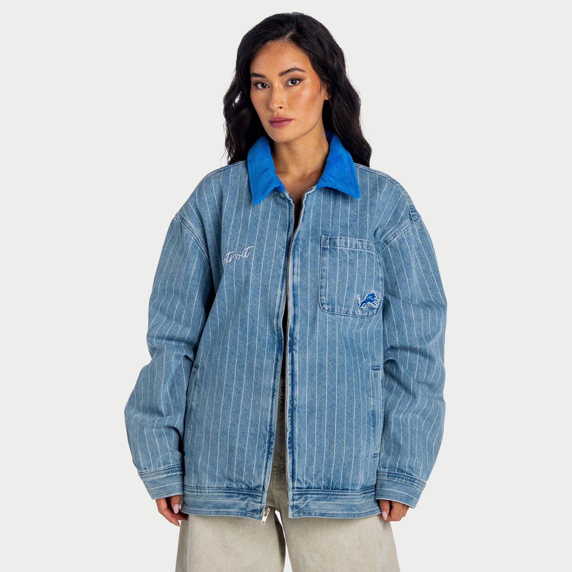 The Wild Collective Women's Detroit Lions Conduct Denim Full-Zip Jacket