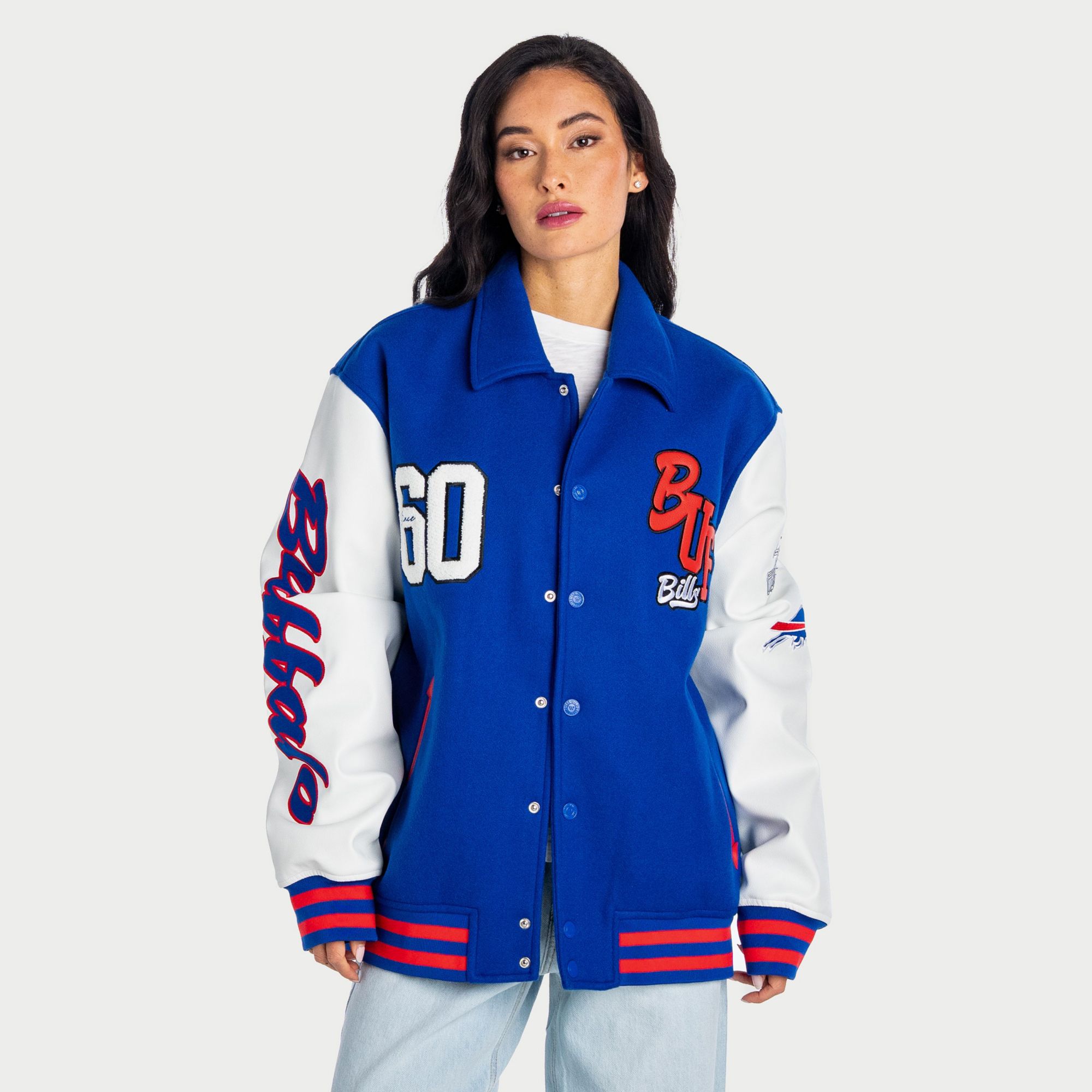The Wild Collective Adult Buffalo Bills Collar Varsity Jacket