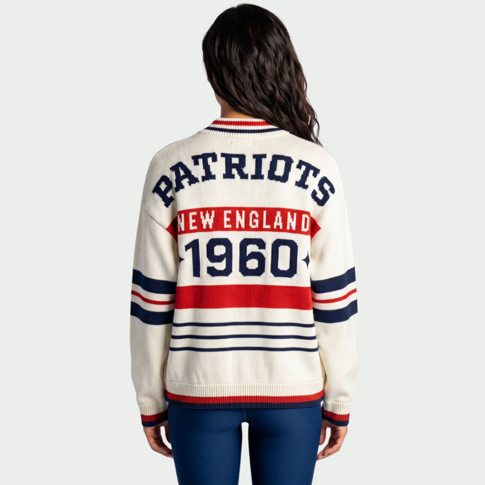The Wild Collective Women's New England Patriots Boxy Full-Zip Sweater