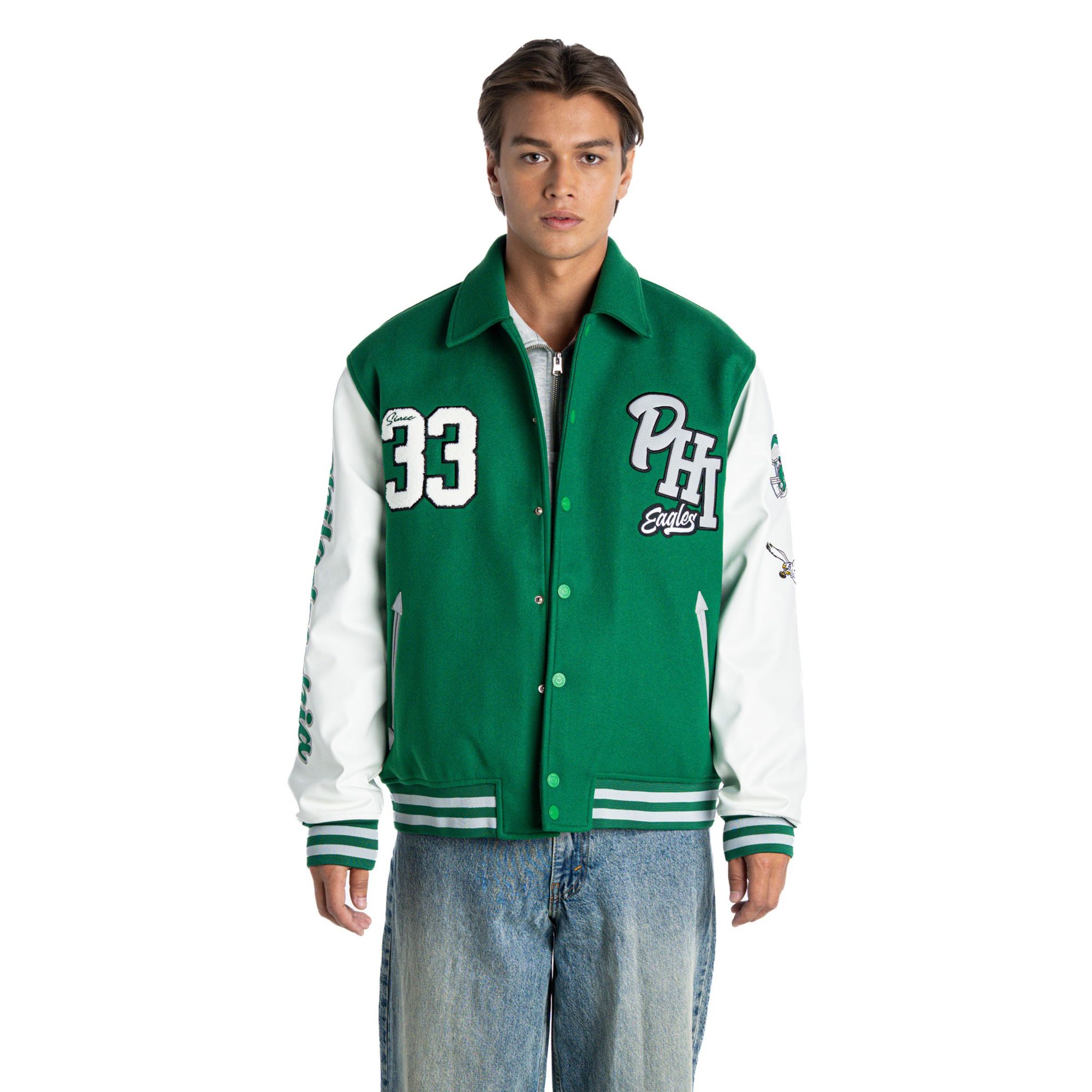 The Wild Collective Women's Philadelphia Eagles Collar Varsity Jacket