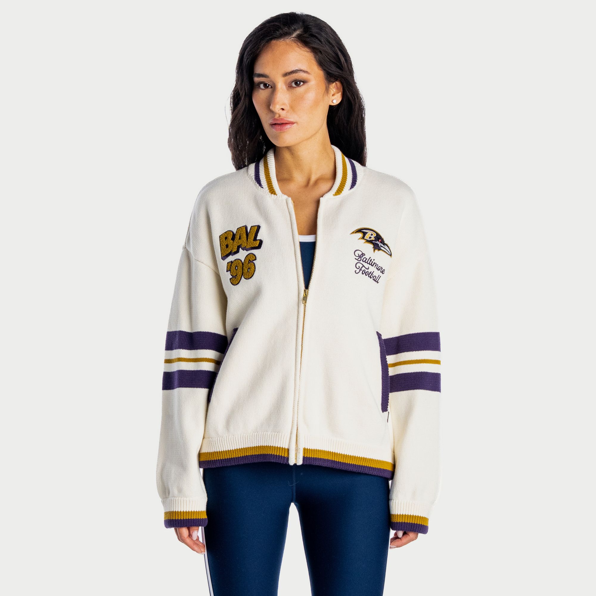 The Wild Collective Women's Baltimore Ravens Boxy Full-Zip Sweater