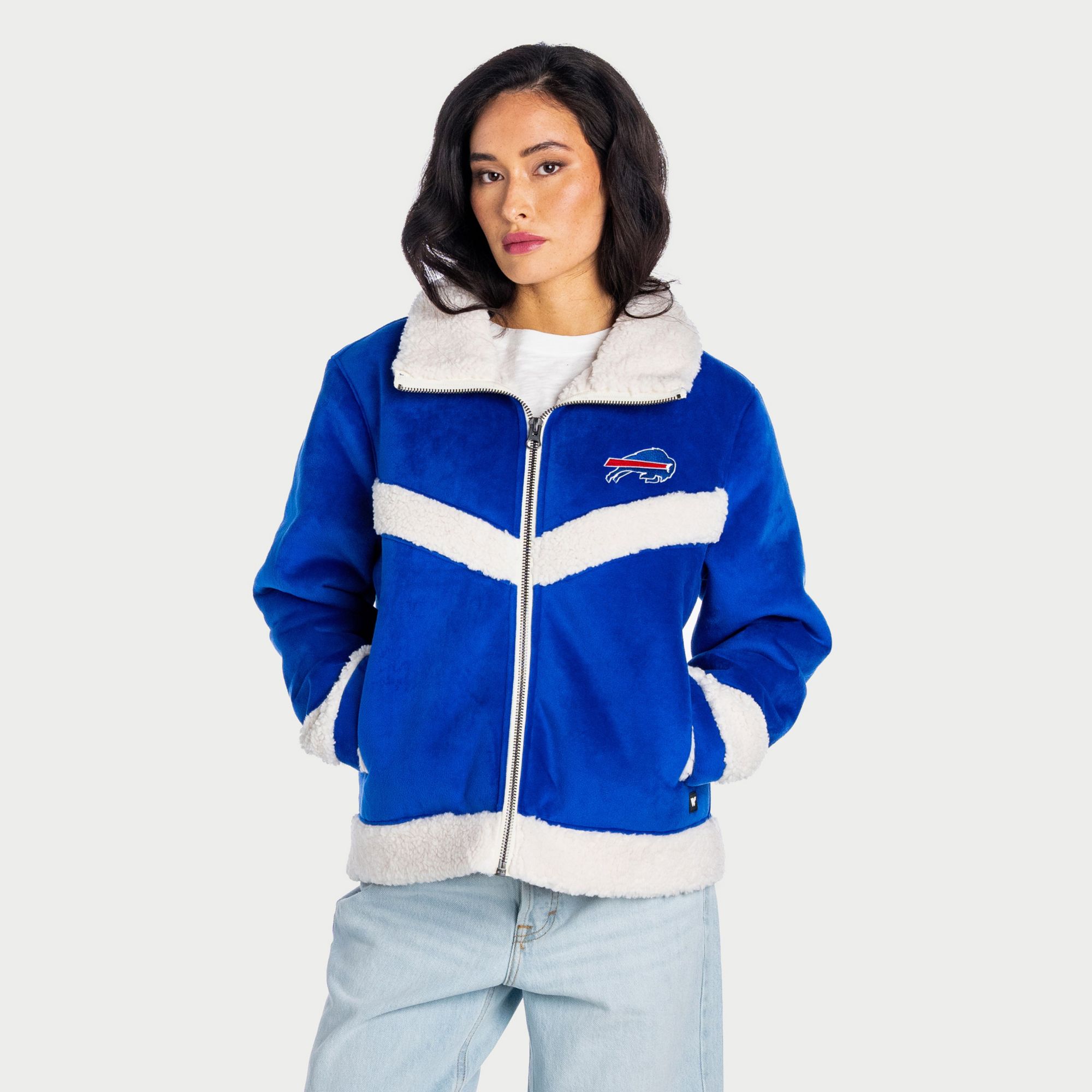 The Wild Collective Women's Buffalo Bills Reversible Sherpa Full-Zip Bomber Jacket