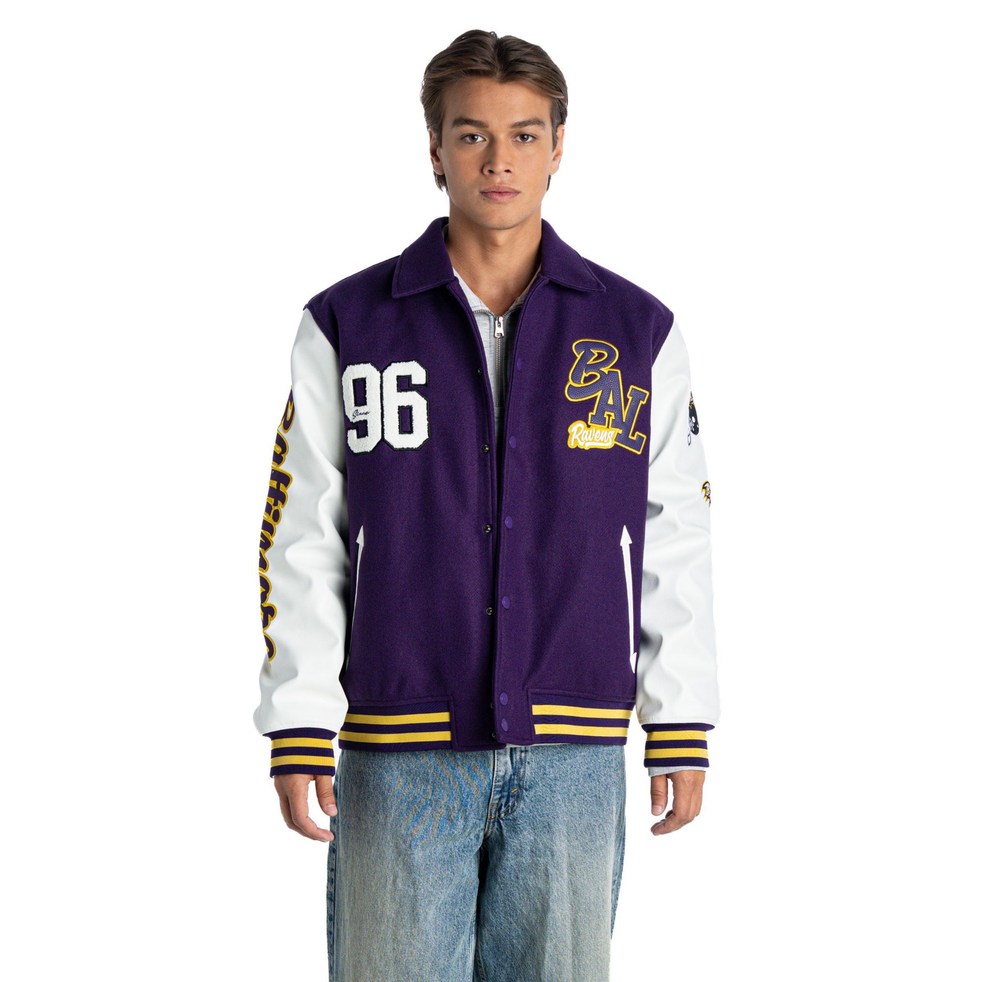 The Wild Collective Women's Baltimore Ravens Collar Varsity Jacket