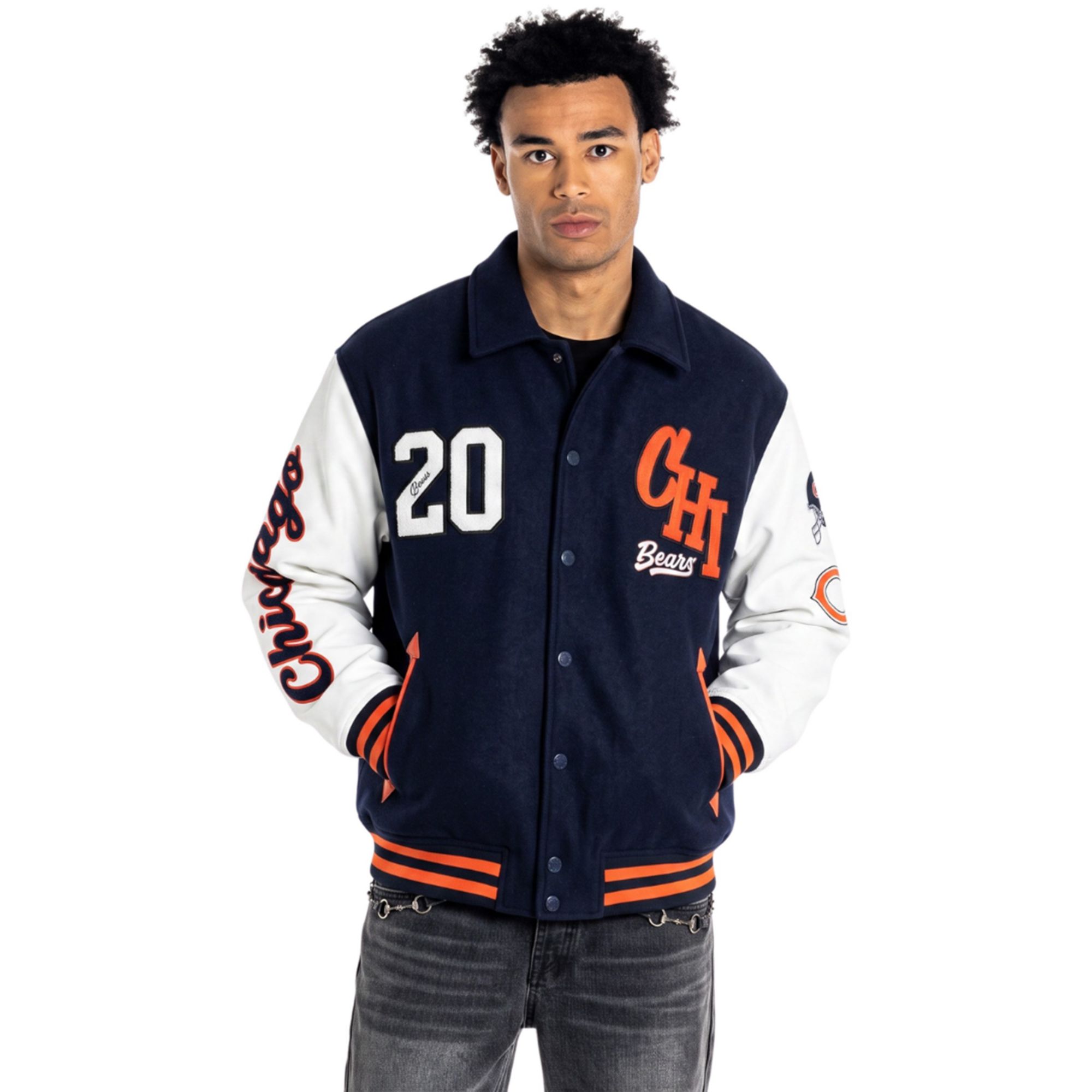 The Wild Collective Women's Chicago Bears Collar Varsity Jacket