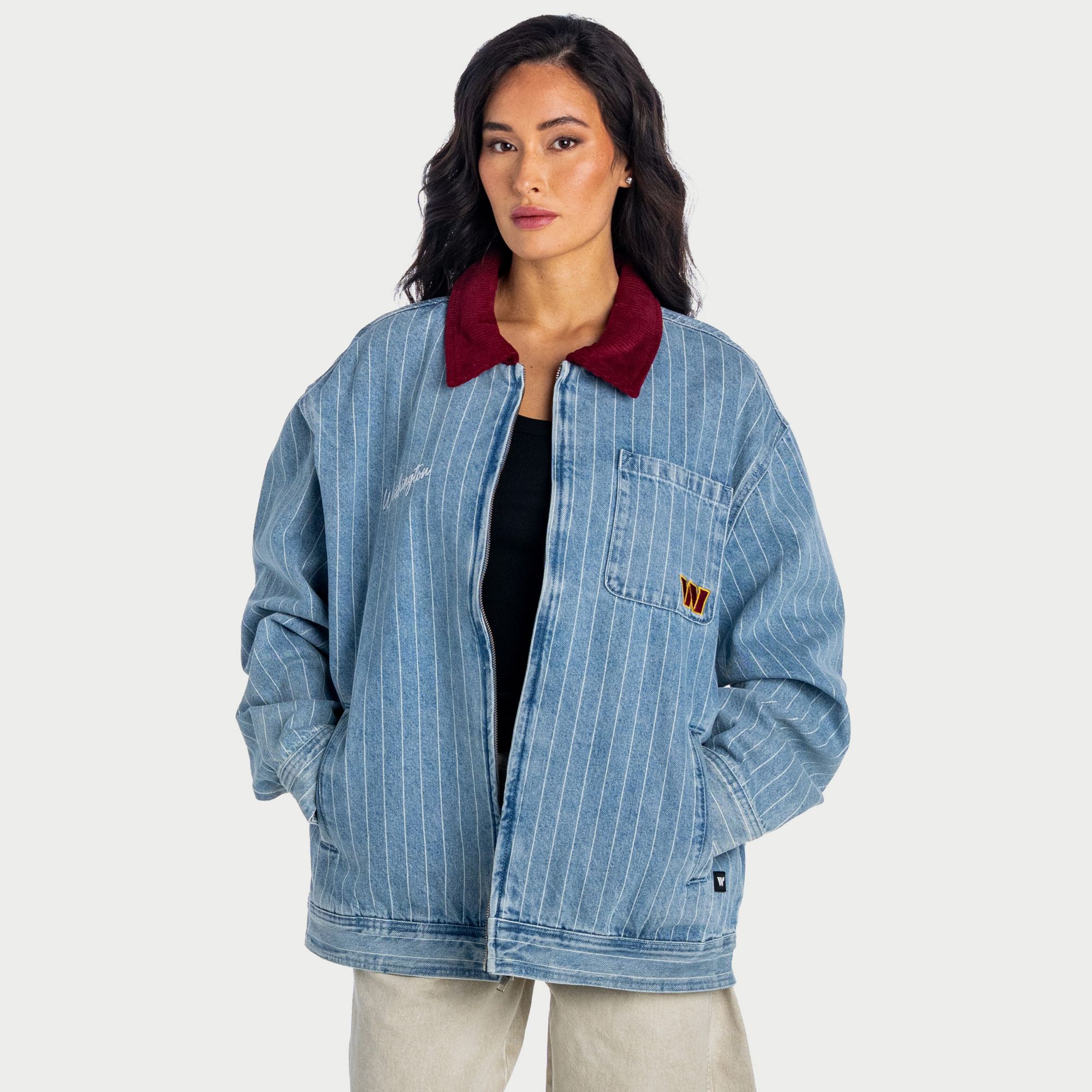 The Wild Collective Women's Washington Commanders Conduct Denim Full-Zip Jacket