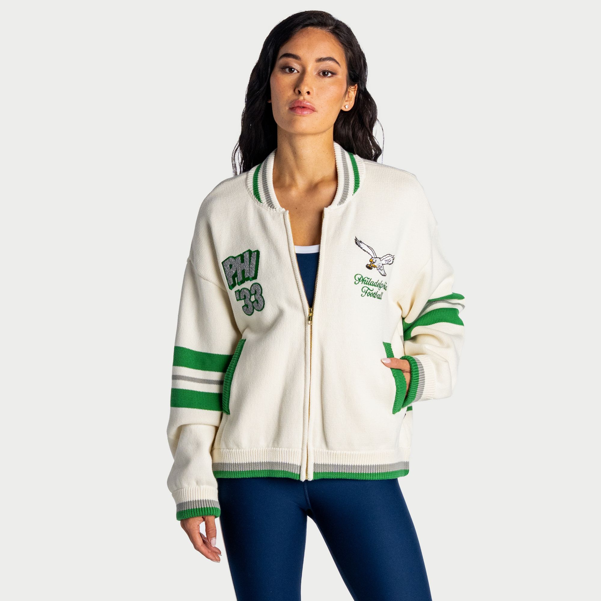 The Wild Collective Women's Philadelphia Eagles Boxy Full-Zip Sweater