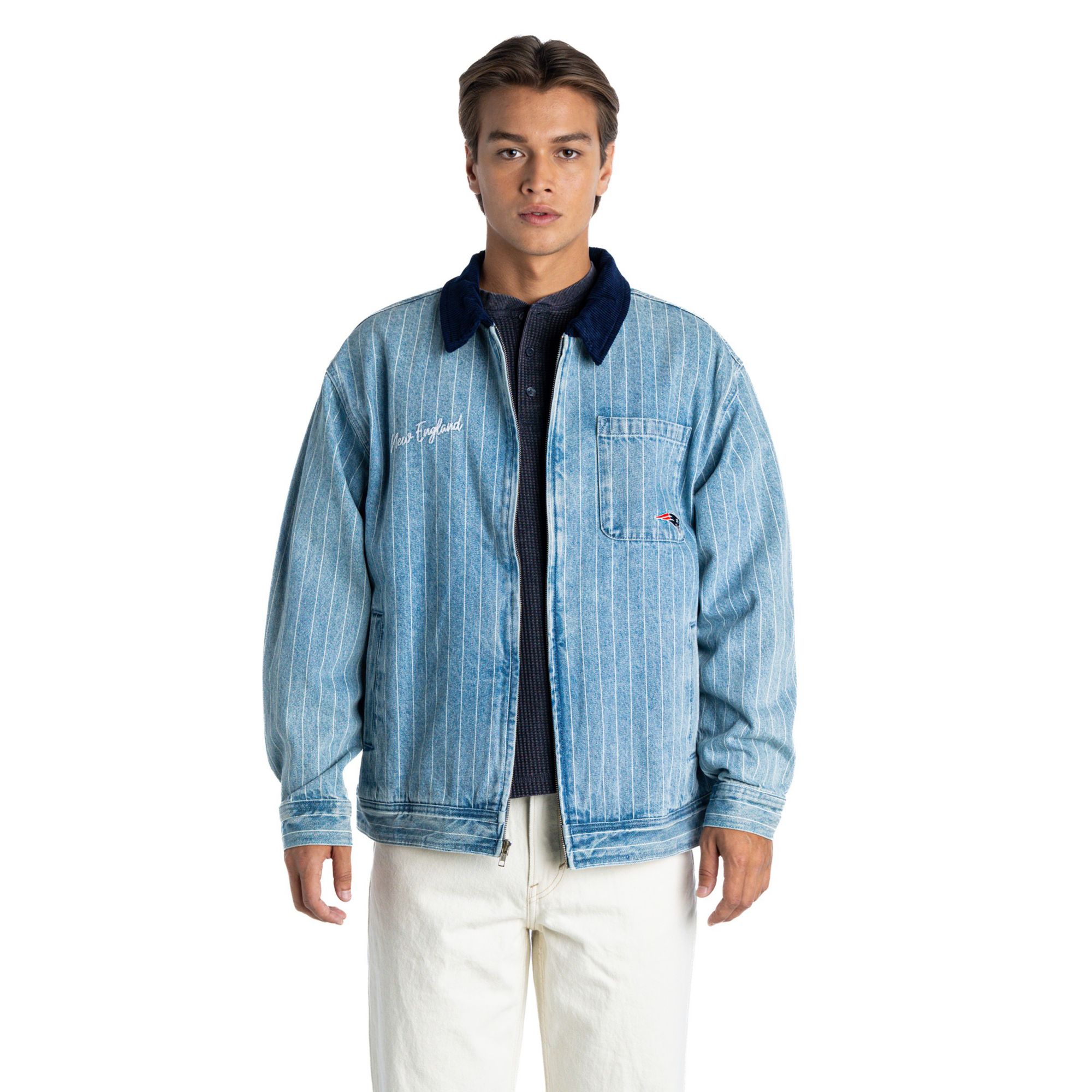 The Wild Collective Women's New England Patriots Conduct Denim Full-Zip Jacket