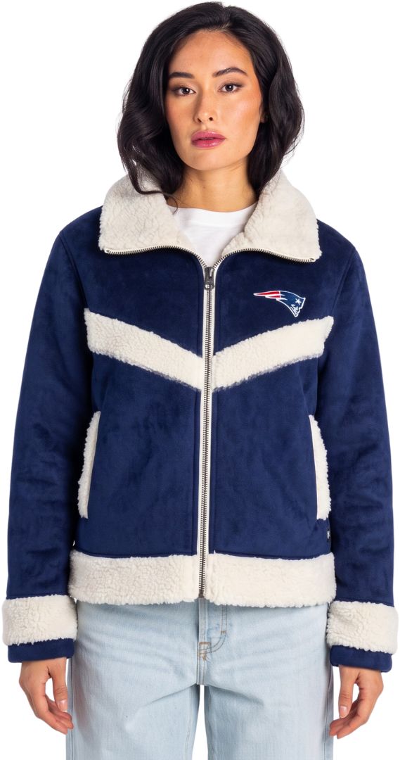 The Wild Collective Women's New England Patriots Sherpa Full-Zip Bomber Jacket