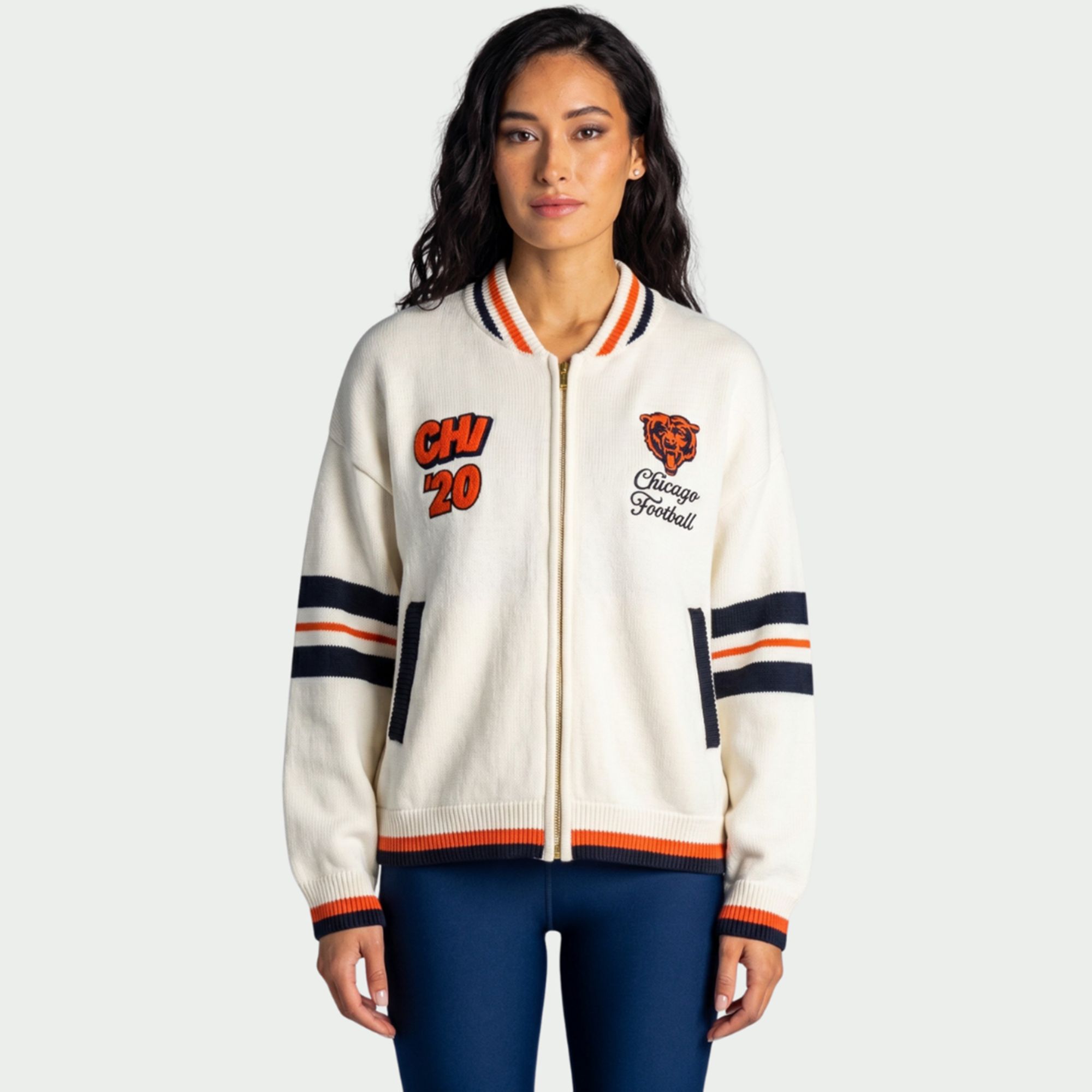 The Wild Collective Women's Chicago Bears Boxy Full-Zip Sweater