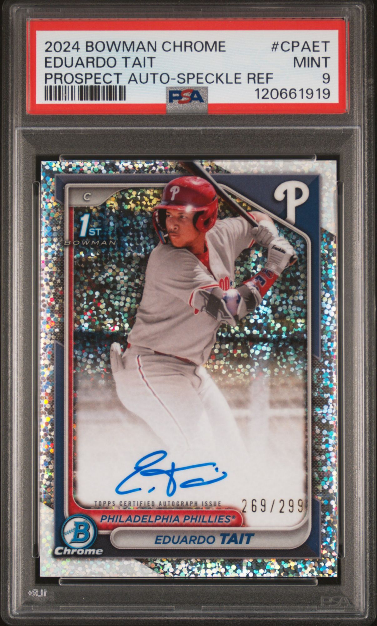 2024 Bowman Chrome Prospect Autographs COAET Eduardo Tait Speckle Refractor PSA 9