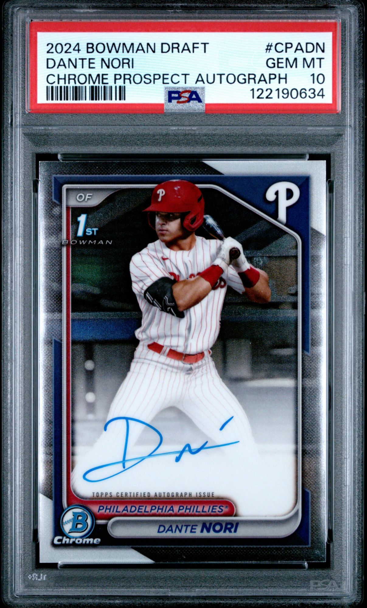 2024 Bowman Draft Chrome Prospect Autographs CPADN Dante Nori PSA 10