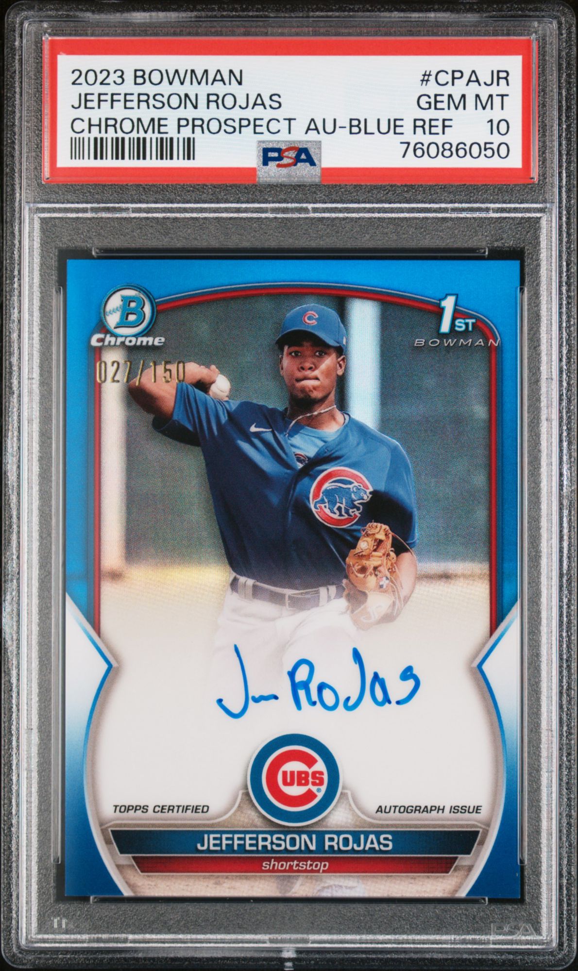 2023 Bowman Chrome Prospect Autographs CPAJR Jefferson Rojas Blue Refractor PSA 10