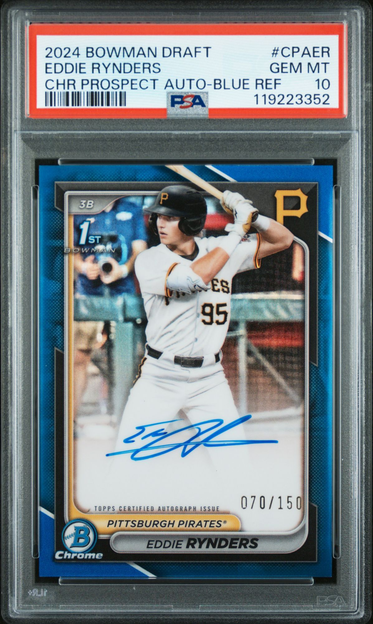 2024 Bowman Draft Chrome Prospect Autographs CPAER Eddie Rynders Blue Refractor PSA 10