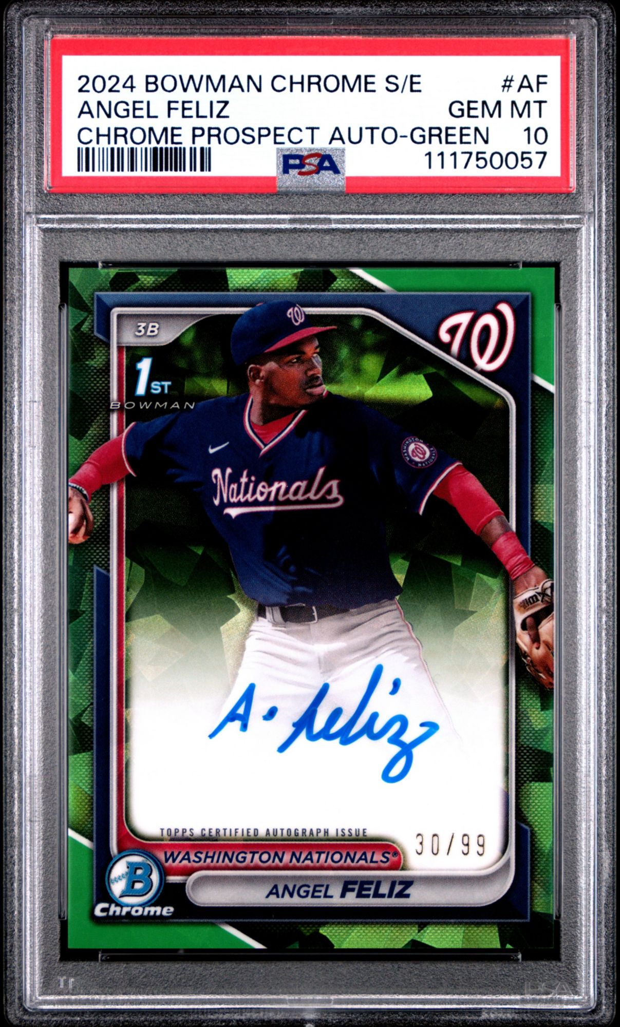 2024 Bowman Chrome Sapphire Edition Prospects Autographs AF Angel Feliz Green PSA 10