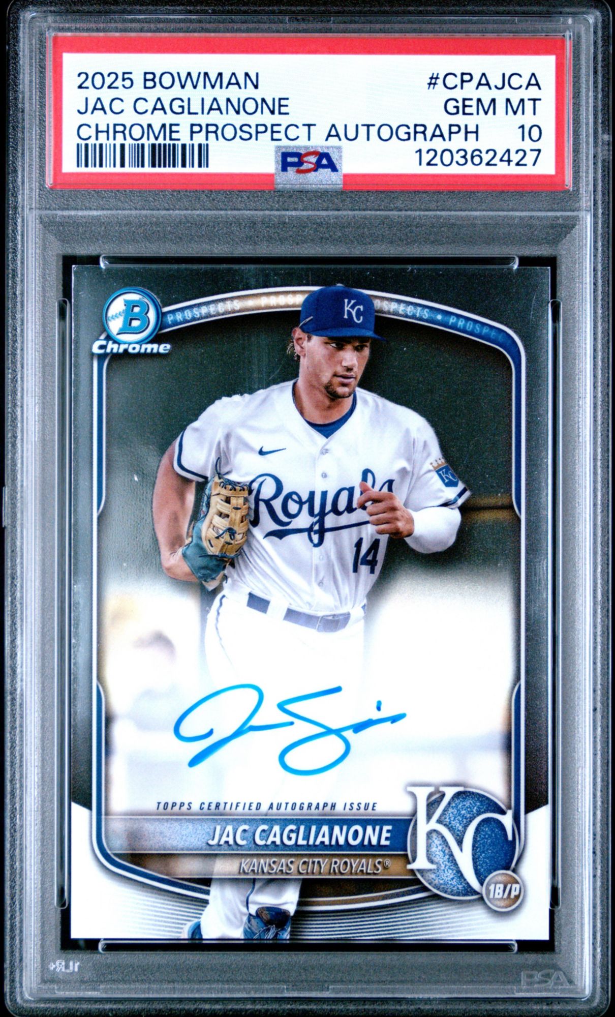 2025 Bowman Chrome Prospect Autographs CPAJCA Jac Caglianone PSA 10
