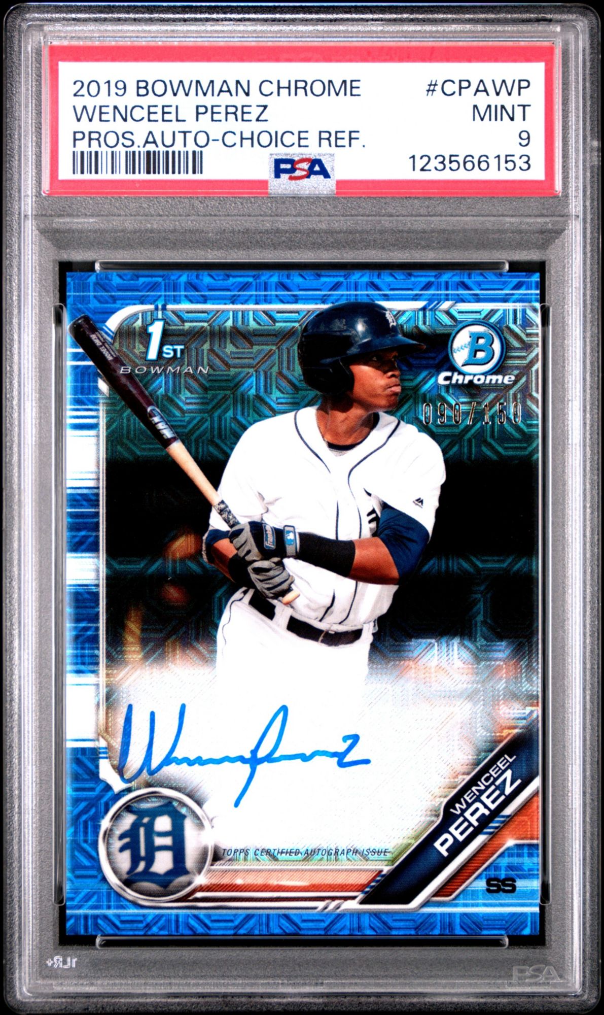 2019 Bowman Chrome Prospects Autographs CPA-WP Wenceel Perez Choice Refractor PSA 9