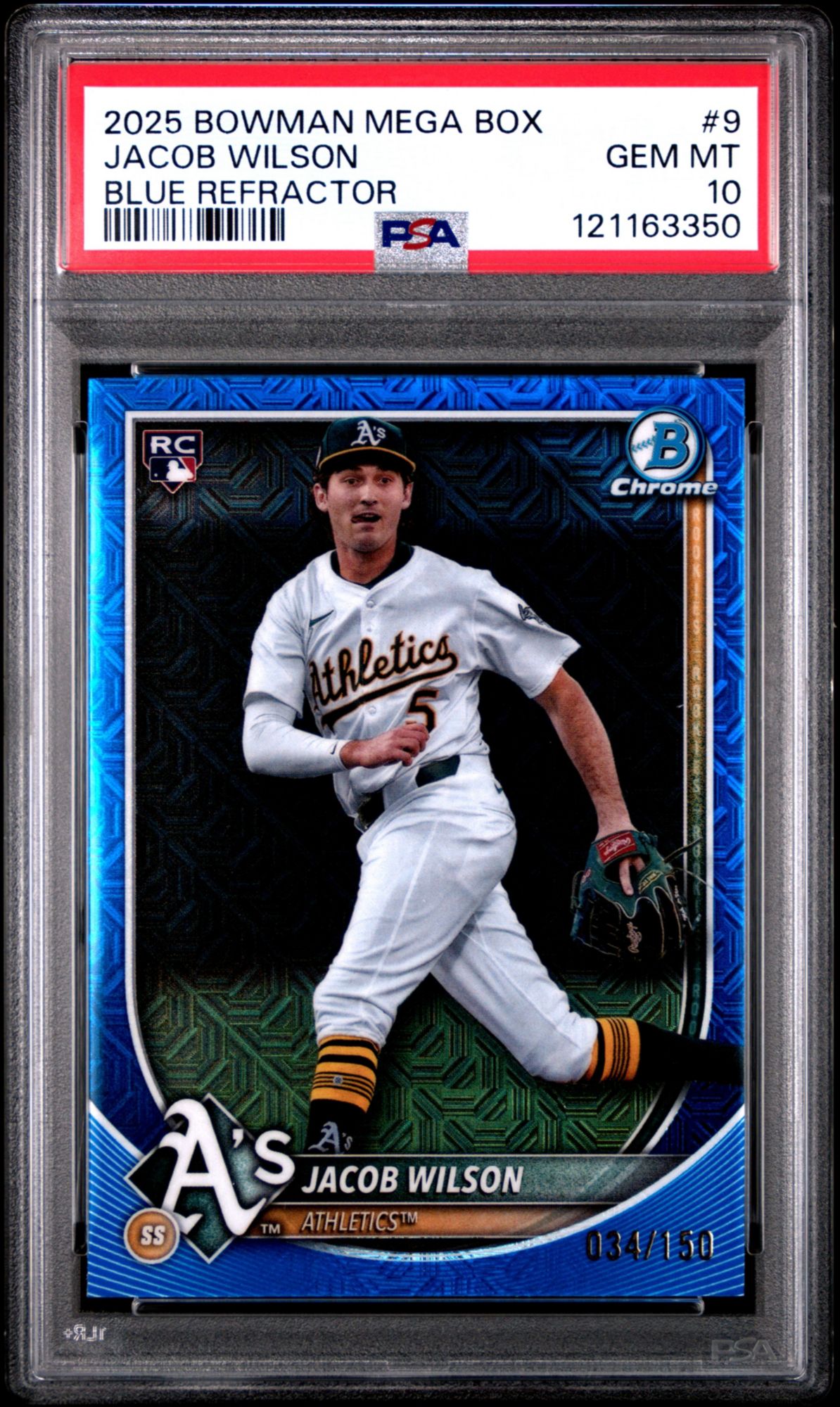 2025 Bowman Mega Box Chrome 9 Jacob Wilson Blue Refractor PSA 10