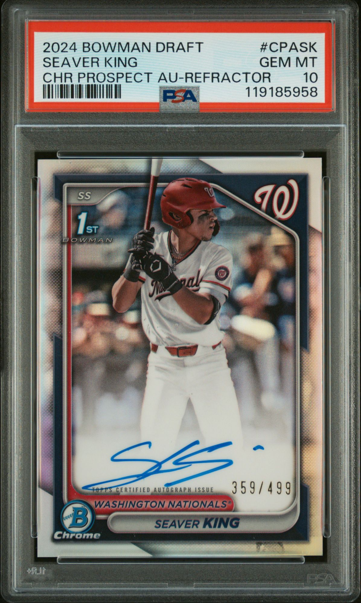 2024 Bowman Draft Chrome Prospect Autographs CPASK Seaver King Refractor PSA 10