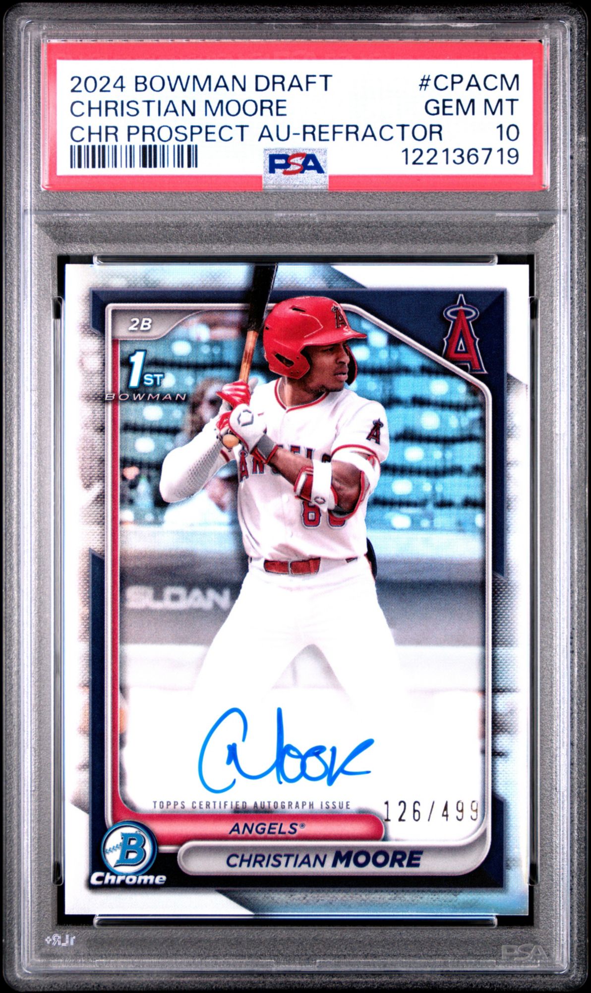 2024 Bowman Draft Chrome Prospect Autographs CPACM Christian Moore Refractor PSA 10