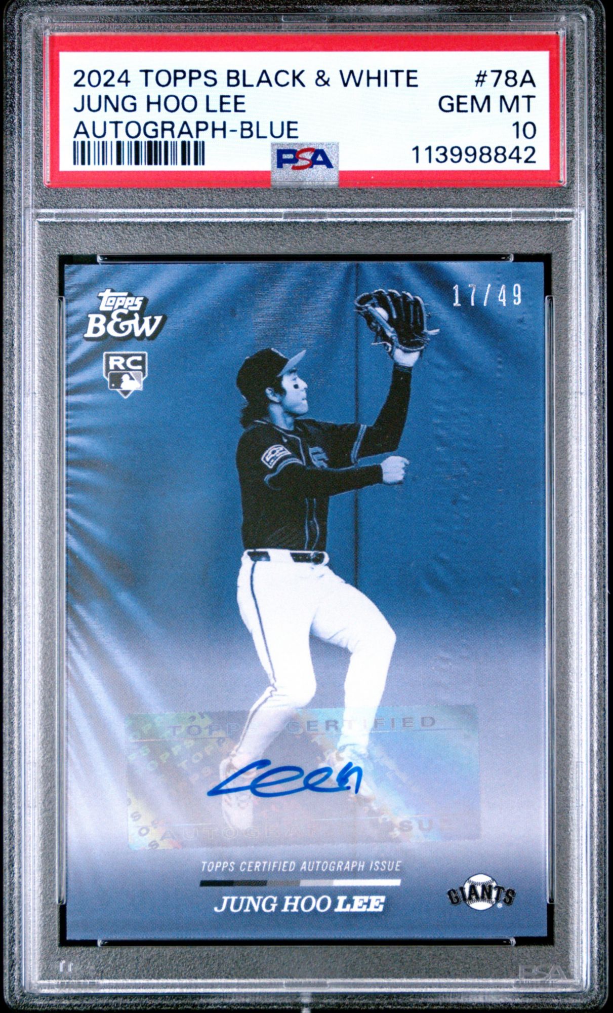 2024 Topps Black And White 78A Jung Hoo Lee Autograph-Blue PSA 10