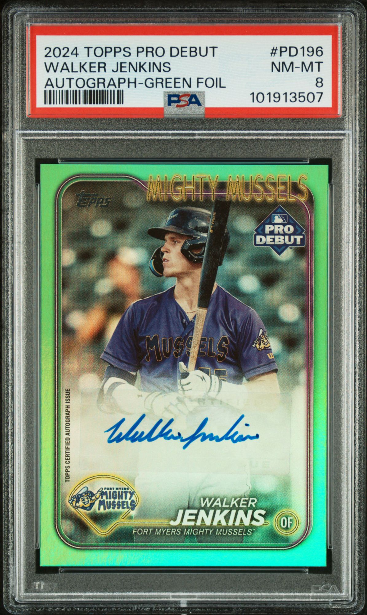 2024 Topps Pro Debut PD196 Walker Jenkins Autograph-Green Foil PSA 8